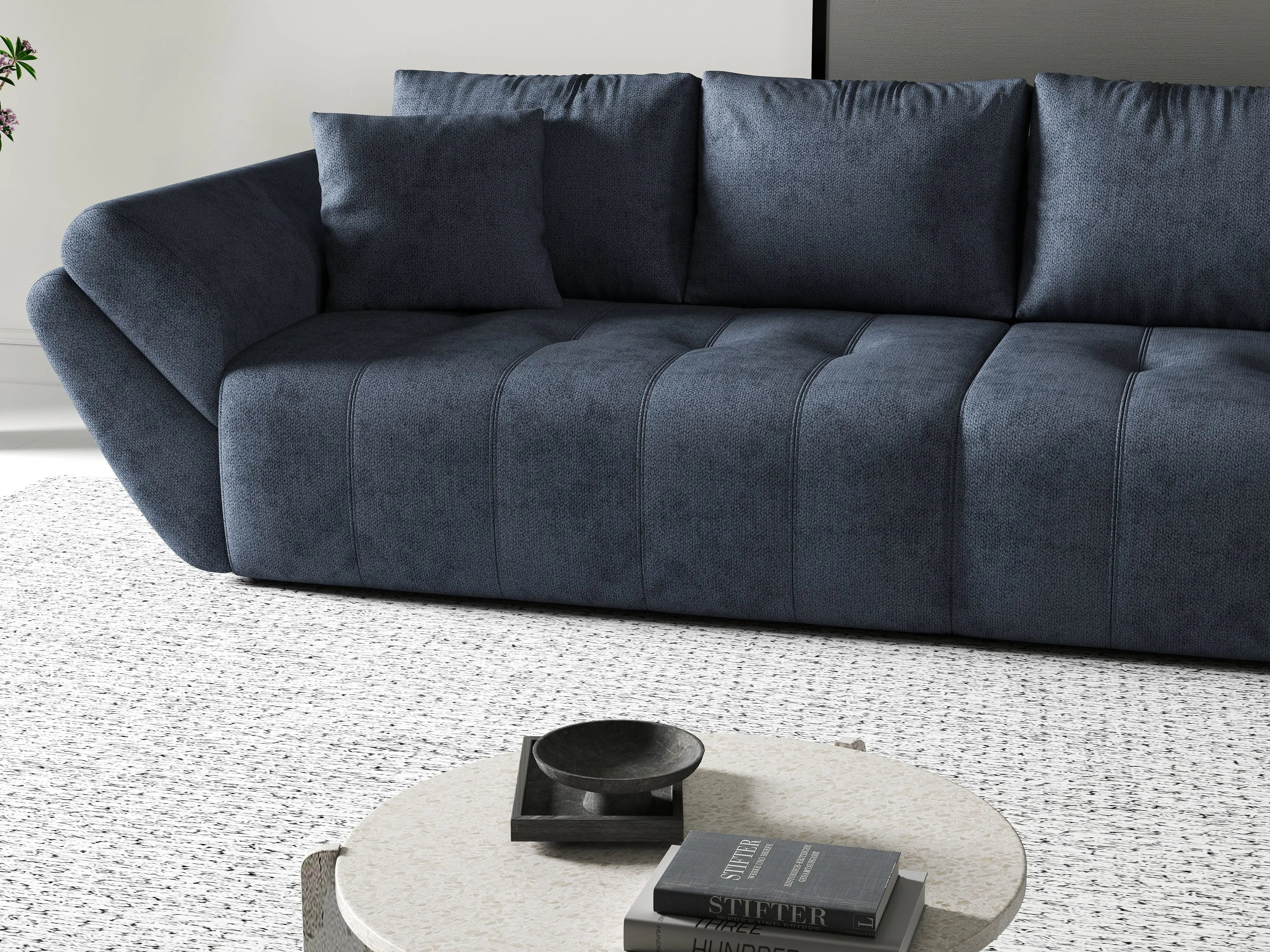 Canapea extensibilă dumonde cu ladă de depozitare si sezut confortabil din spuma HR, Berlin Antracit 300x100 cm Fabrica