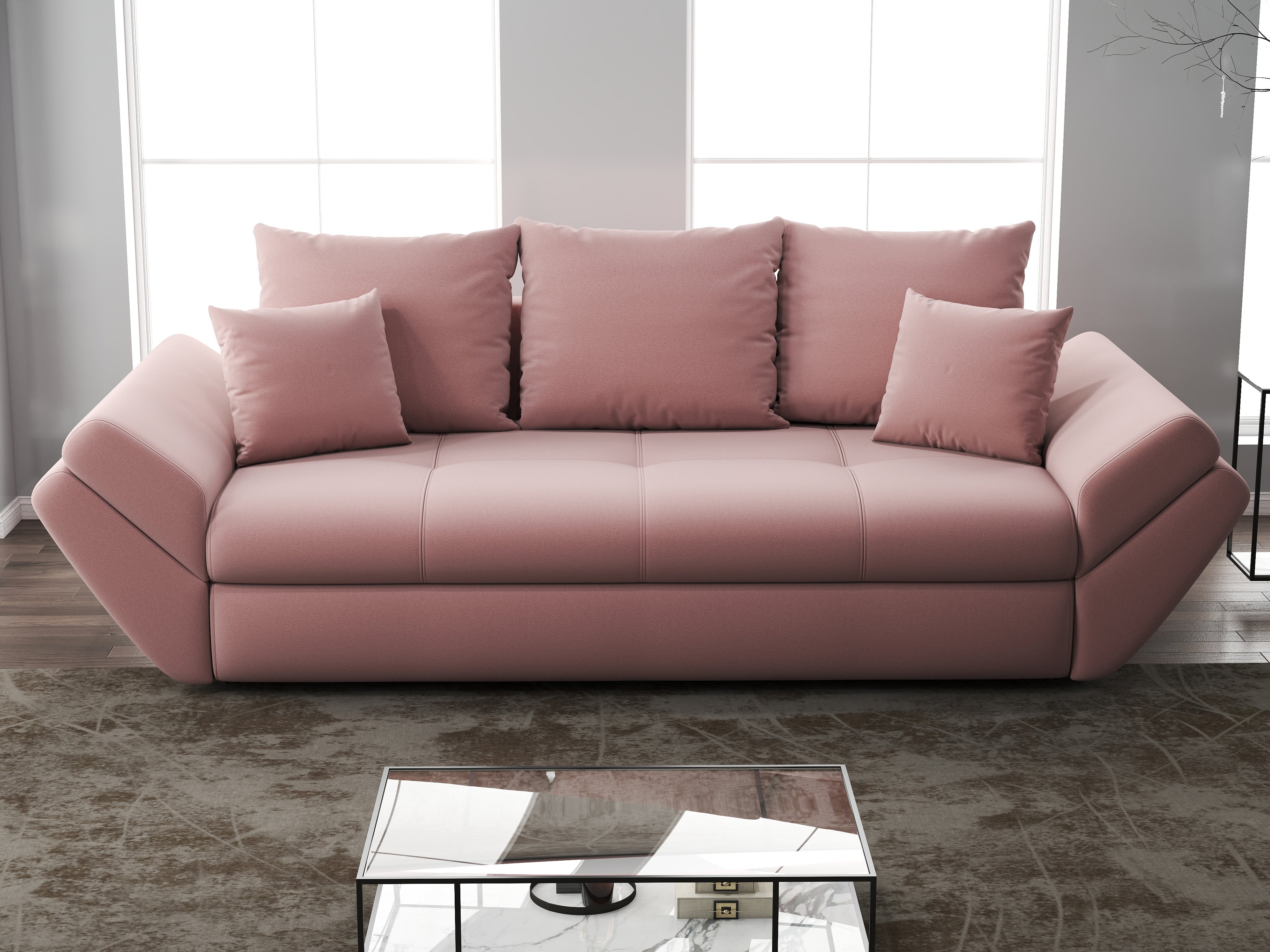 Canapea extensibilă dumonde cu ladă de depozitare si sezut confortabil din spuma HR, Loana Royal Pink 250x100 cm Fabrica