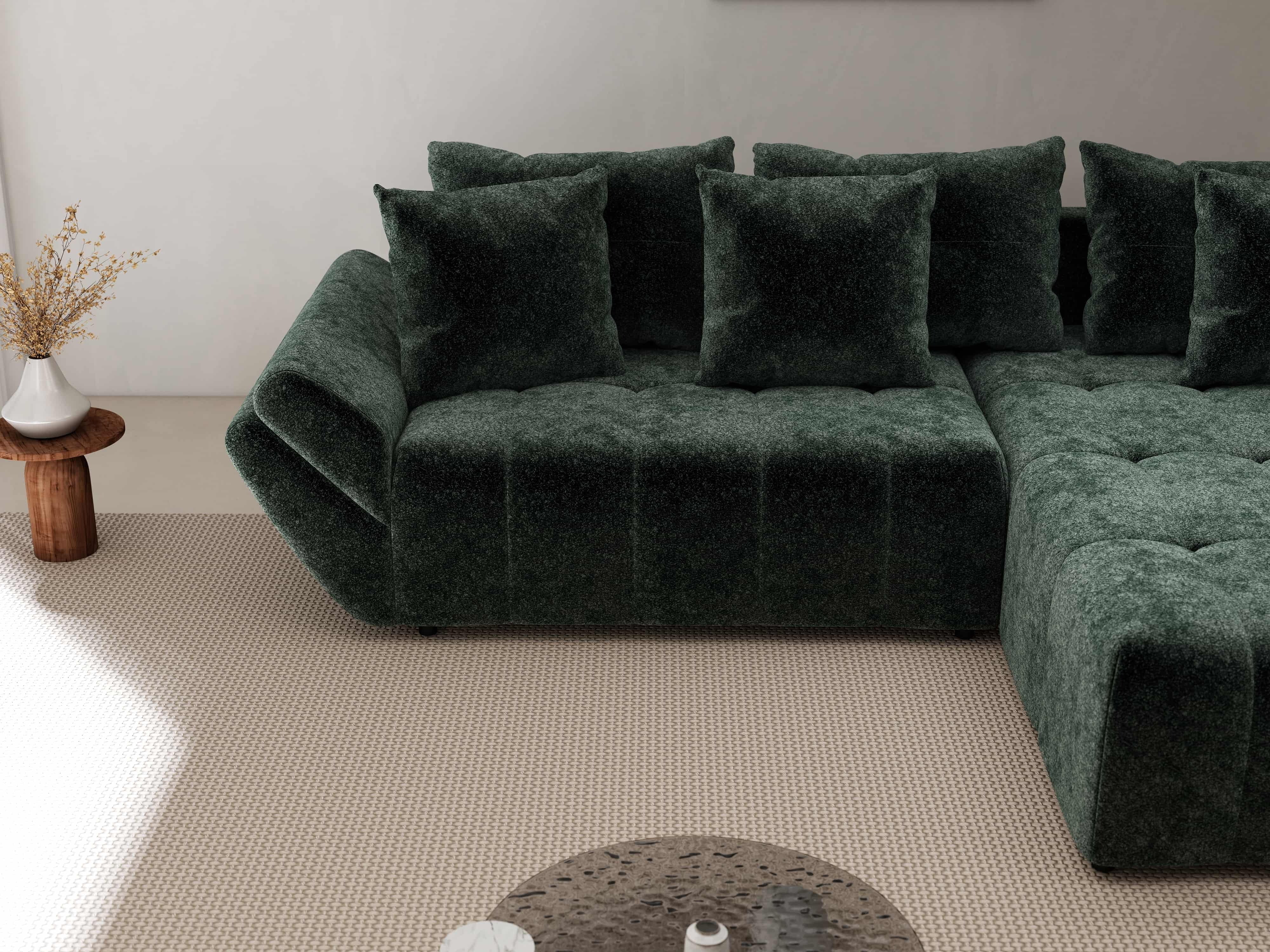 Colțar extensibil dumonde cu ladă de depozitare si sezut confortabil din spuma HR, Berlin Euphoria Verde 280x185 cm II Fabrica