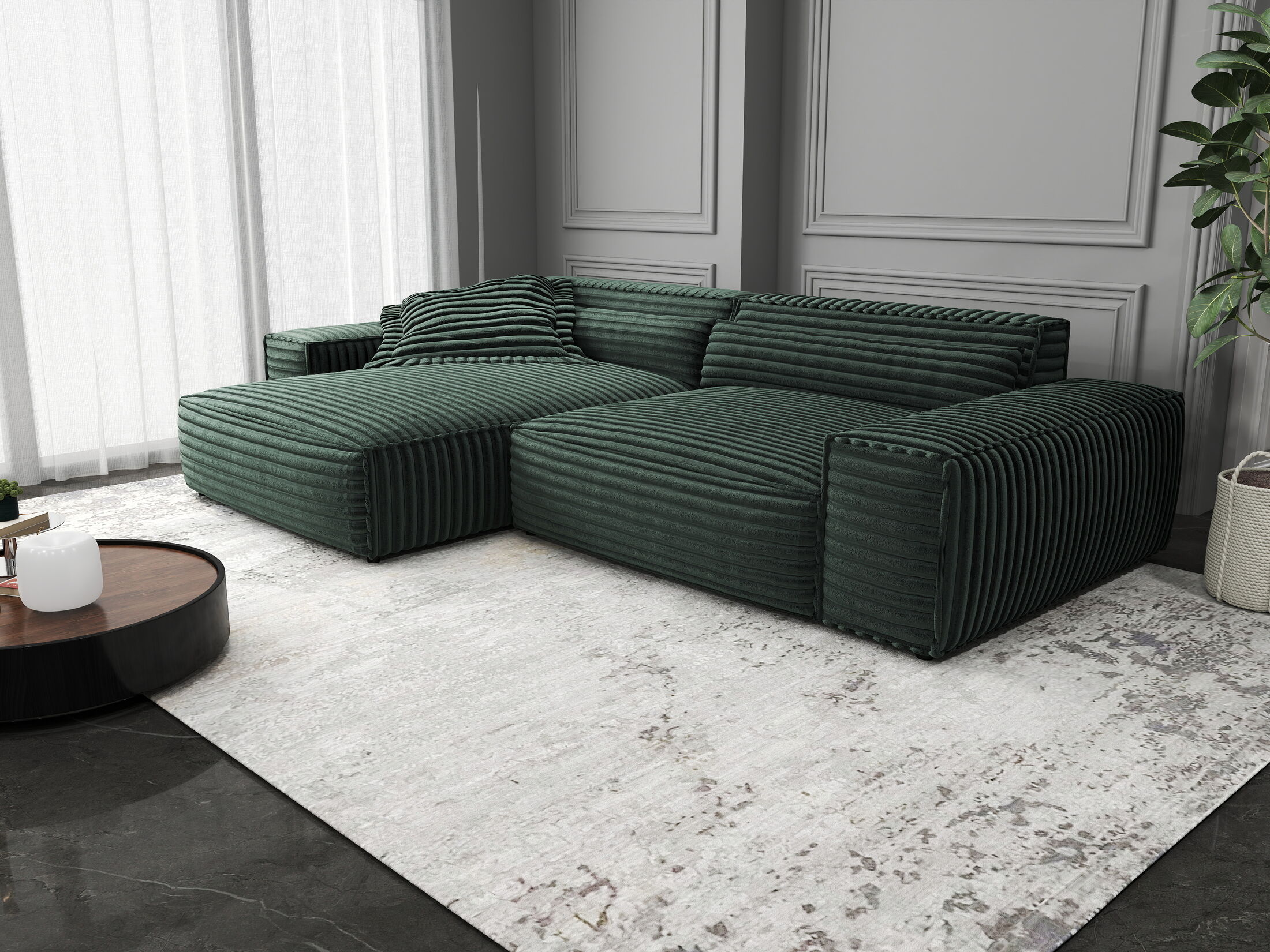 Colțar dumonde cu șezut confortabil din spumă HR, Marvelo Ambience Verde 264x175 cm