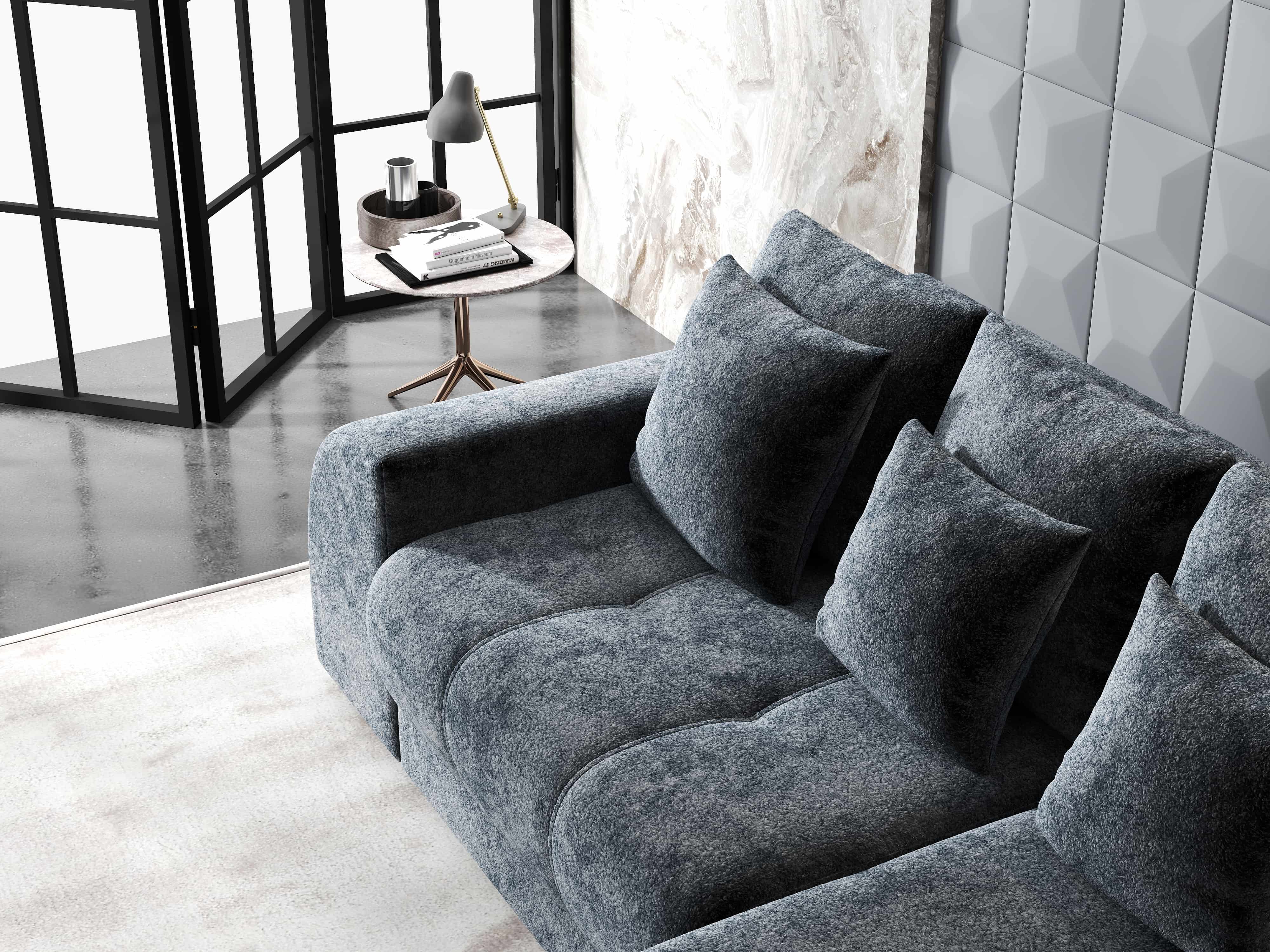 Colțar extensibil dumonde cu ladă de depozitare si sezut confortabil din spuma HR, Verona Euphoria Grafit II 290x185 cm Fabrica