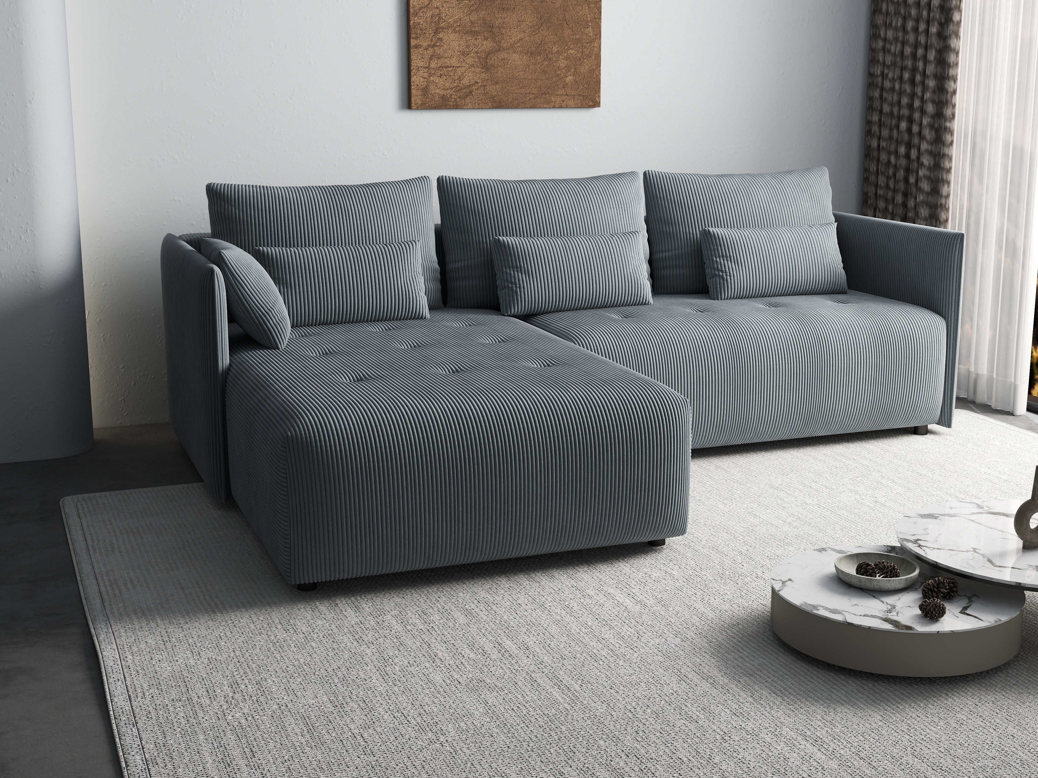 Colțar extensibil dumonde cu ladă de depozitare si sezut confortabil din spuma HR, Malta Zoom Grey 235x185 cm Fabrica