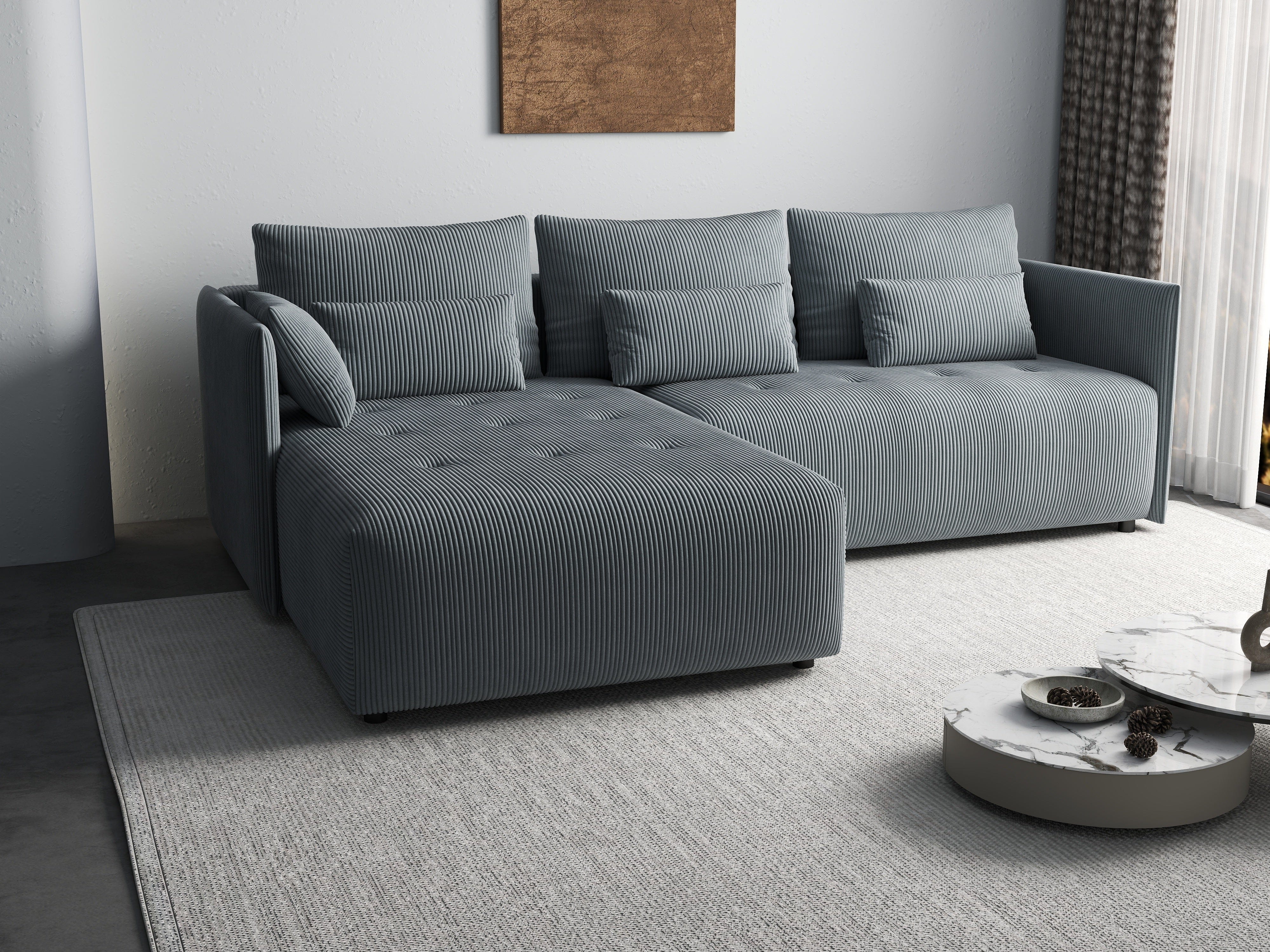 Colțar extensibil dumonde cu ladă de depozitare si sezut confortabil din spuma HR, Malta Zoom Grey 235x185 cm Fabrica