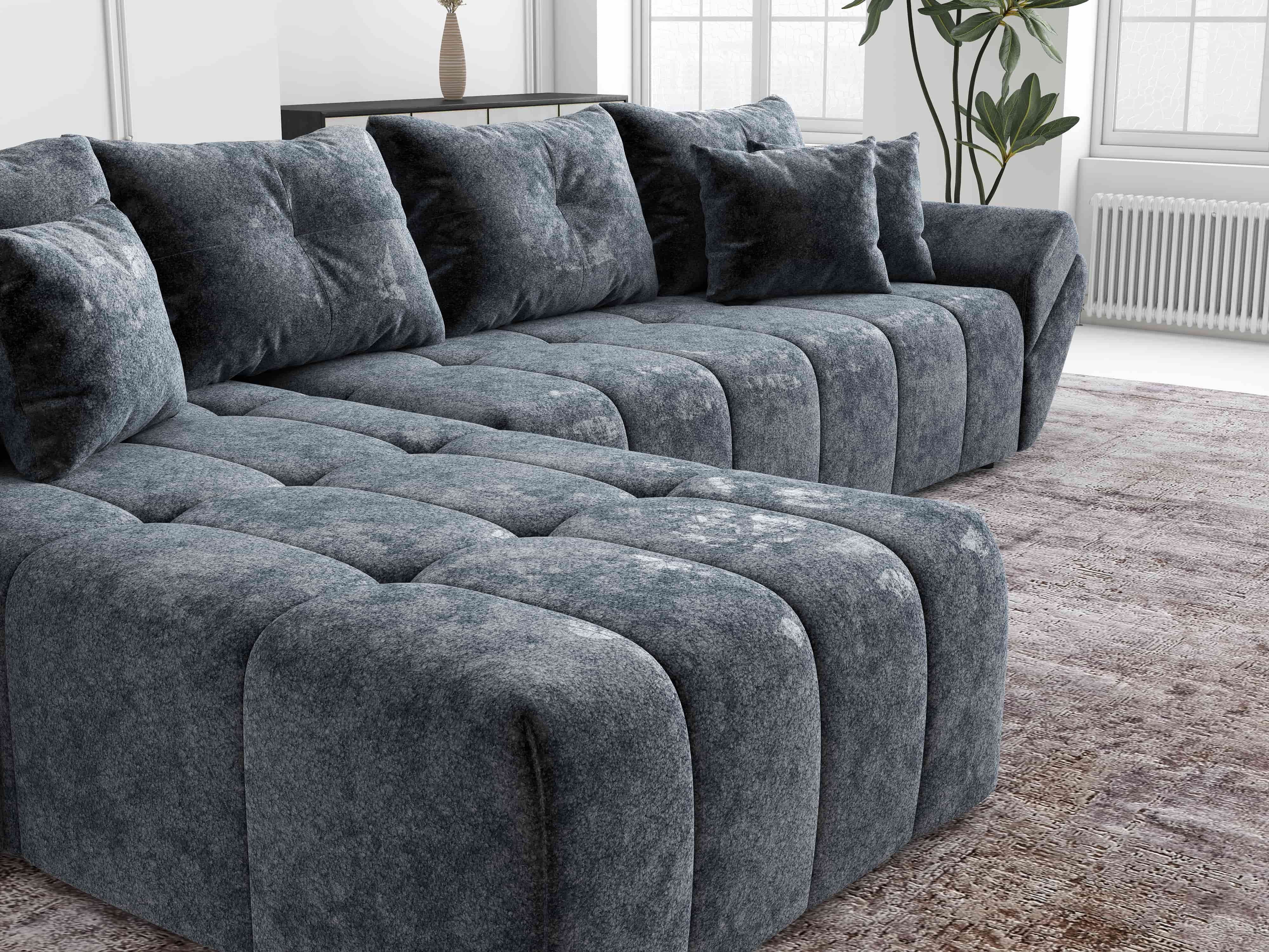 Colțar extensibil dumonde cu ladă de depozitare si sezut confortabil din spuma HR, Berlin XL Euphoria Graphite 350x185 cm Fabrica