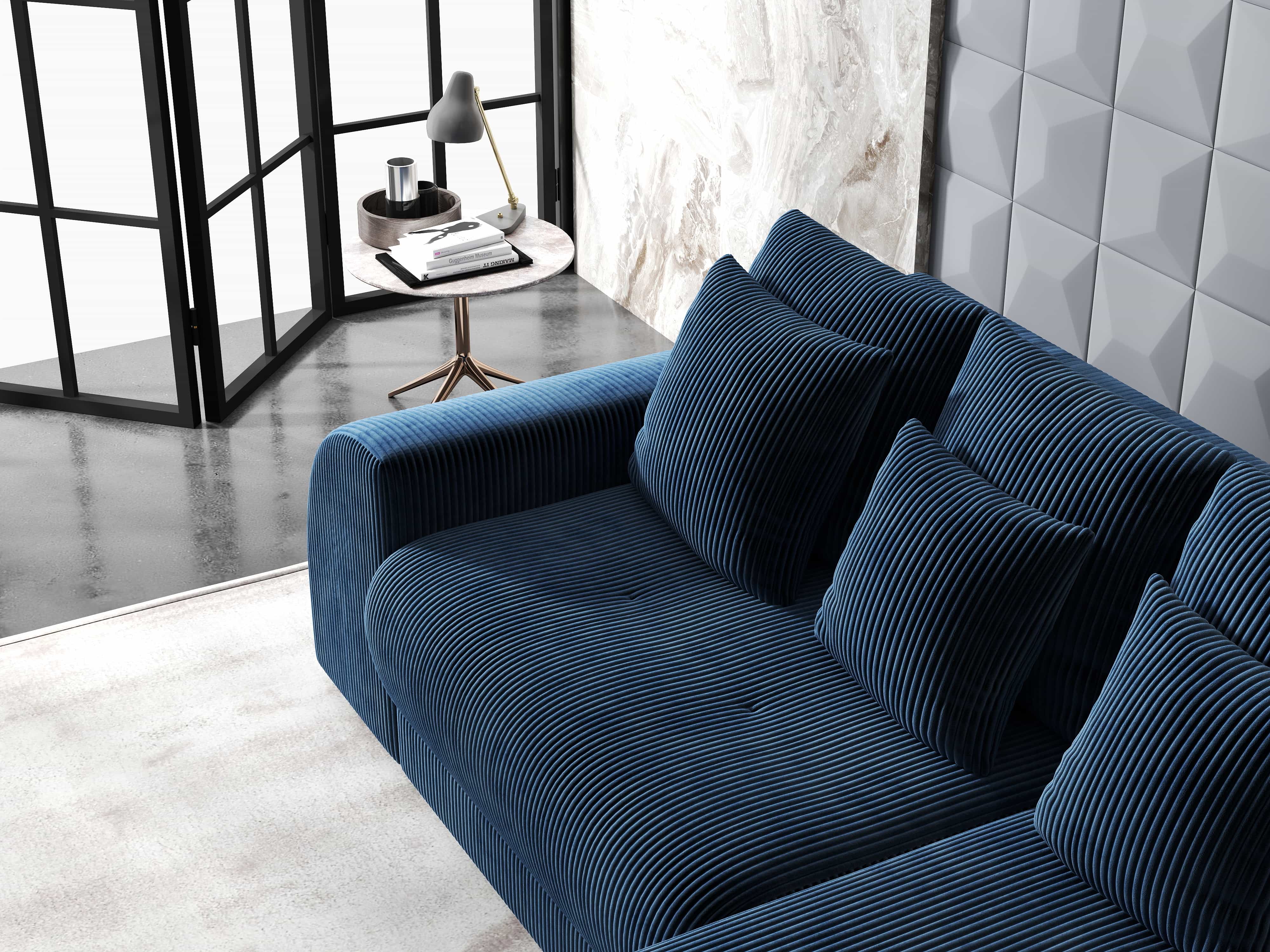 Colțar extensibil dumonde cu ladă de depozitare si sezut confortabil din spuma HR, Verona Zoom Albastru II 290x185 cm Fabrica