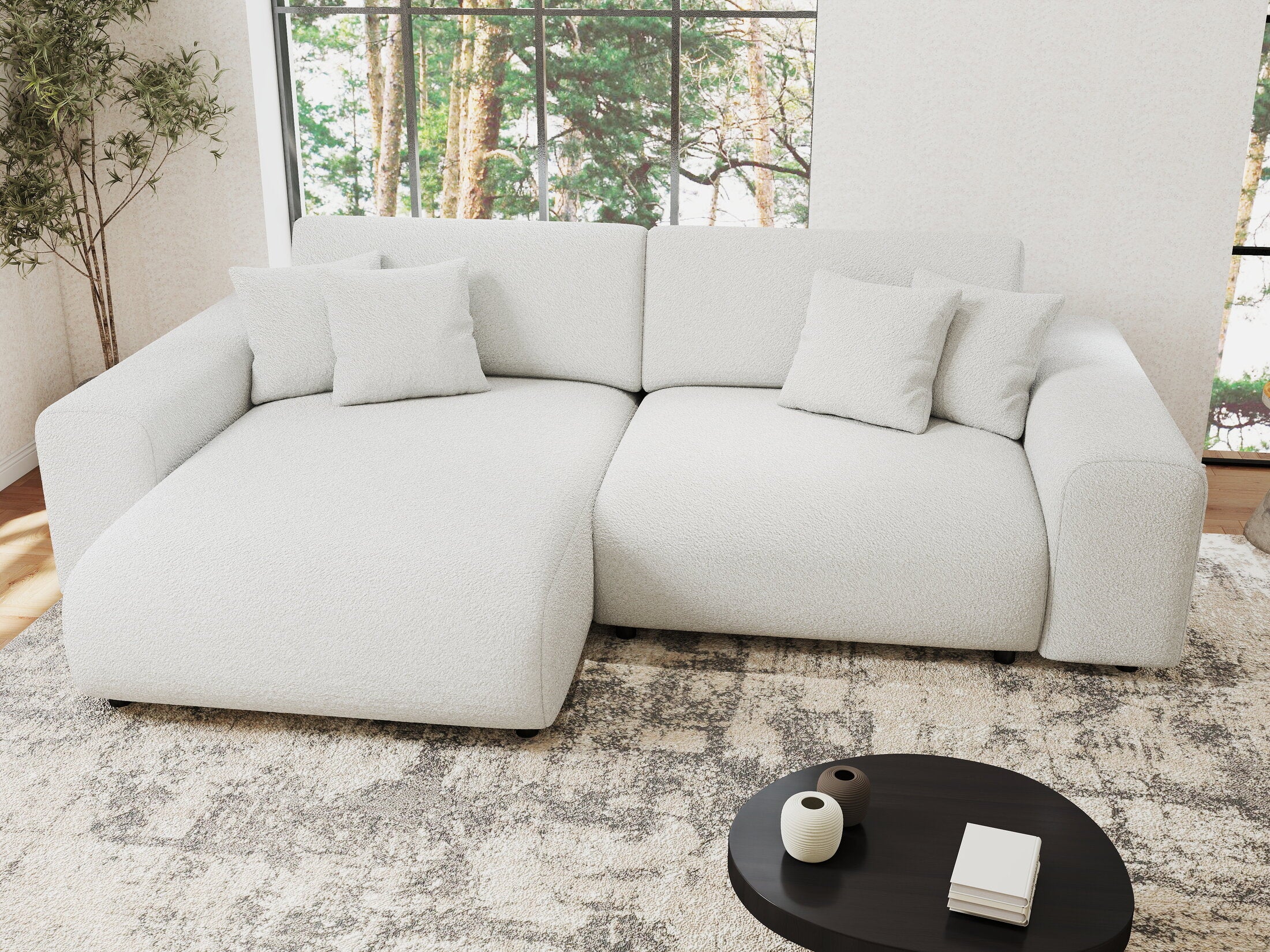 Colțar extensibil dumonde cu ladă de depozitare si sezut confortabil din spuma HR, Sarina Euphoria Alb 255x168 cm