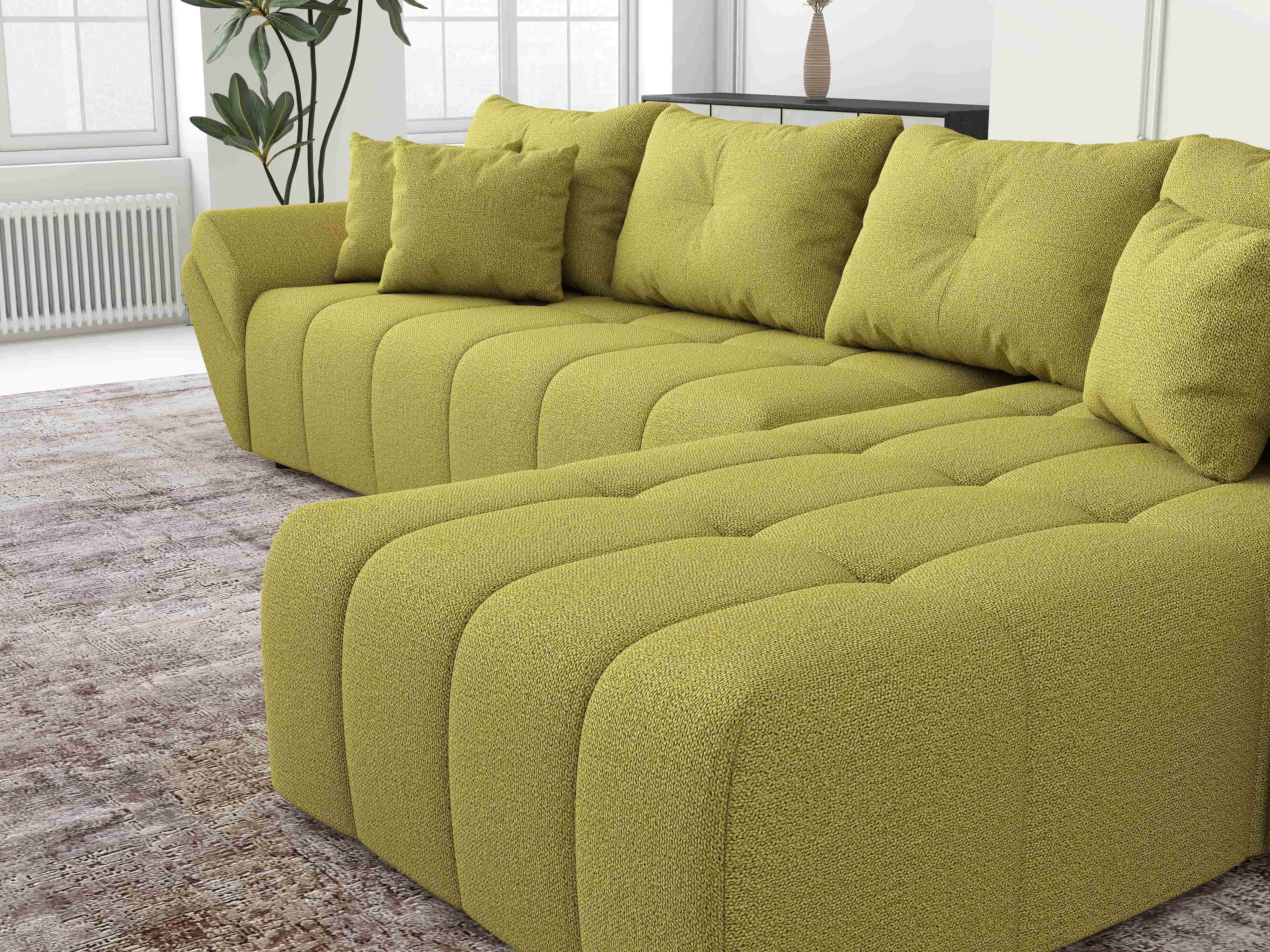 Colțar extensibil dumonde cu ladă de depozitare si sezut confortabil din spuma HR, Berlin XL Enjoy Green 350x185 cm II Fabrica