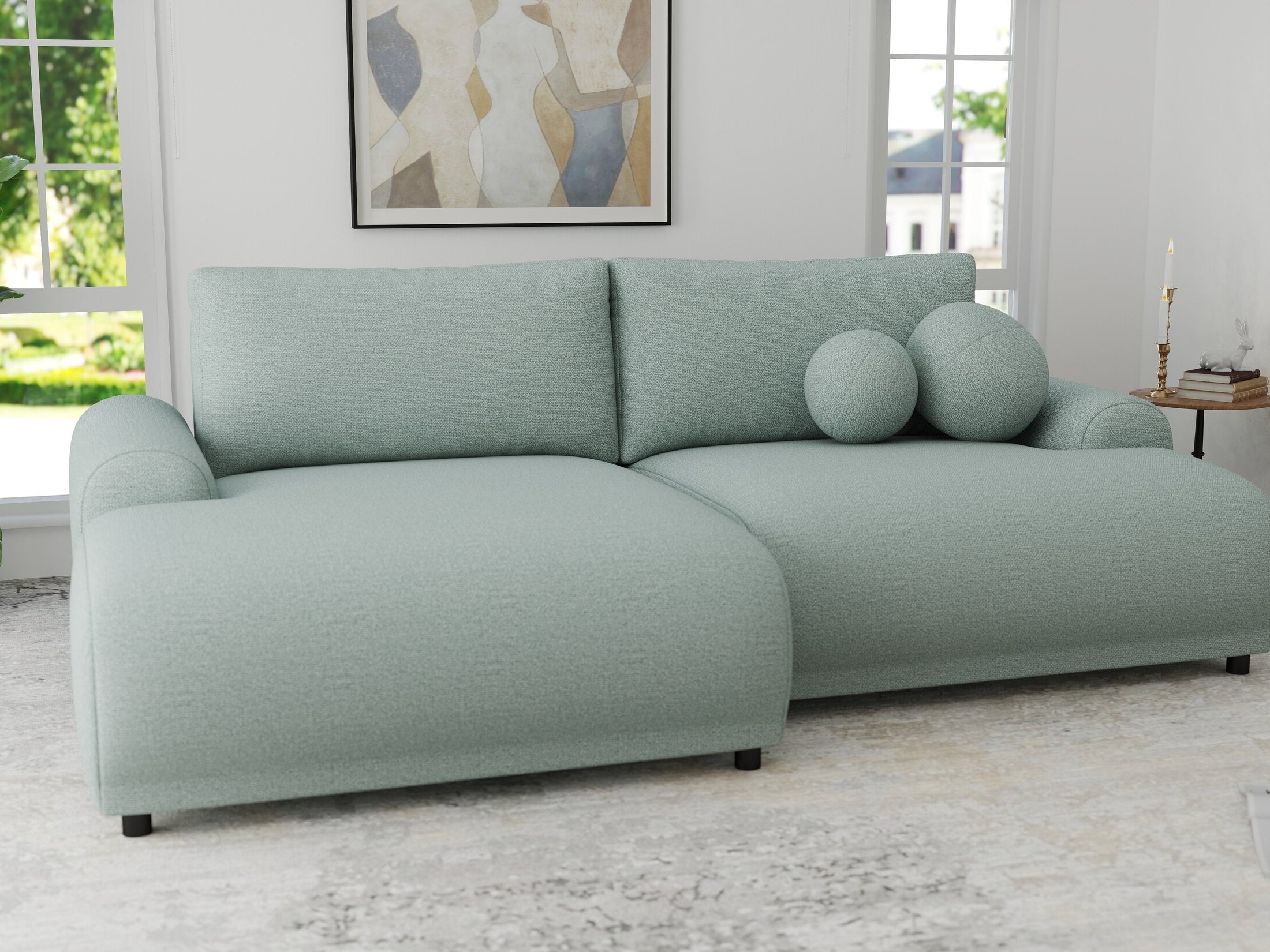 Colțar extensibil dumonde cu ladă de depozitare și șezut confortabil din spumă HR, Carlo Enjoy Verde Mint 240x145 cm