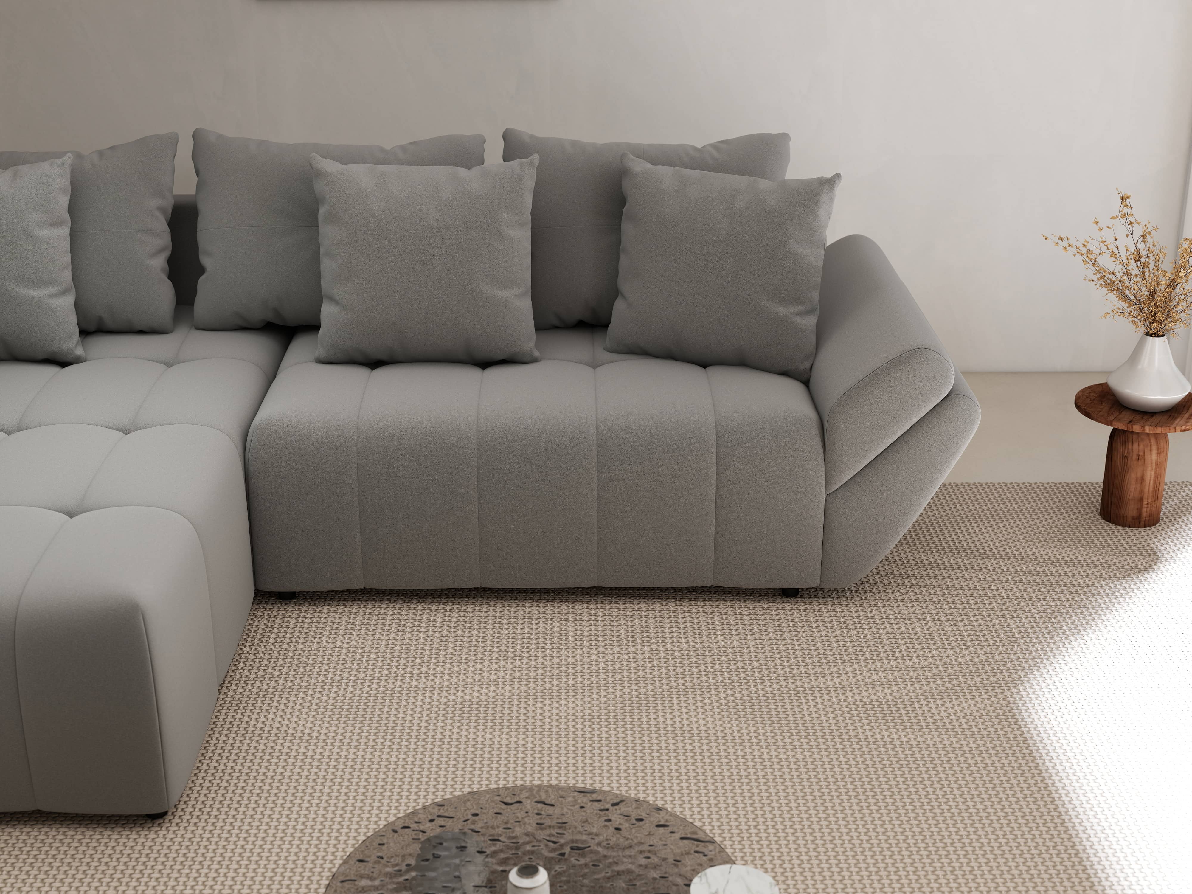 Colțar extensibil dumonde cu ladă de depozitare si sezut confortabil din spuma HR, Berlin Royal Gri 280x185 cm Fabrica