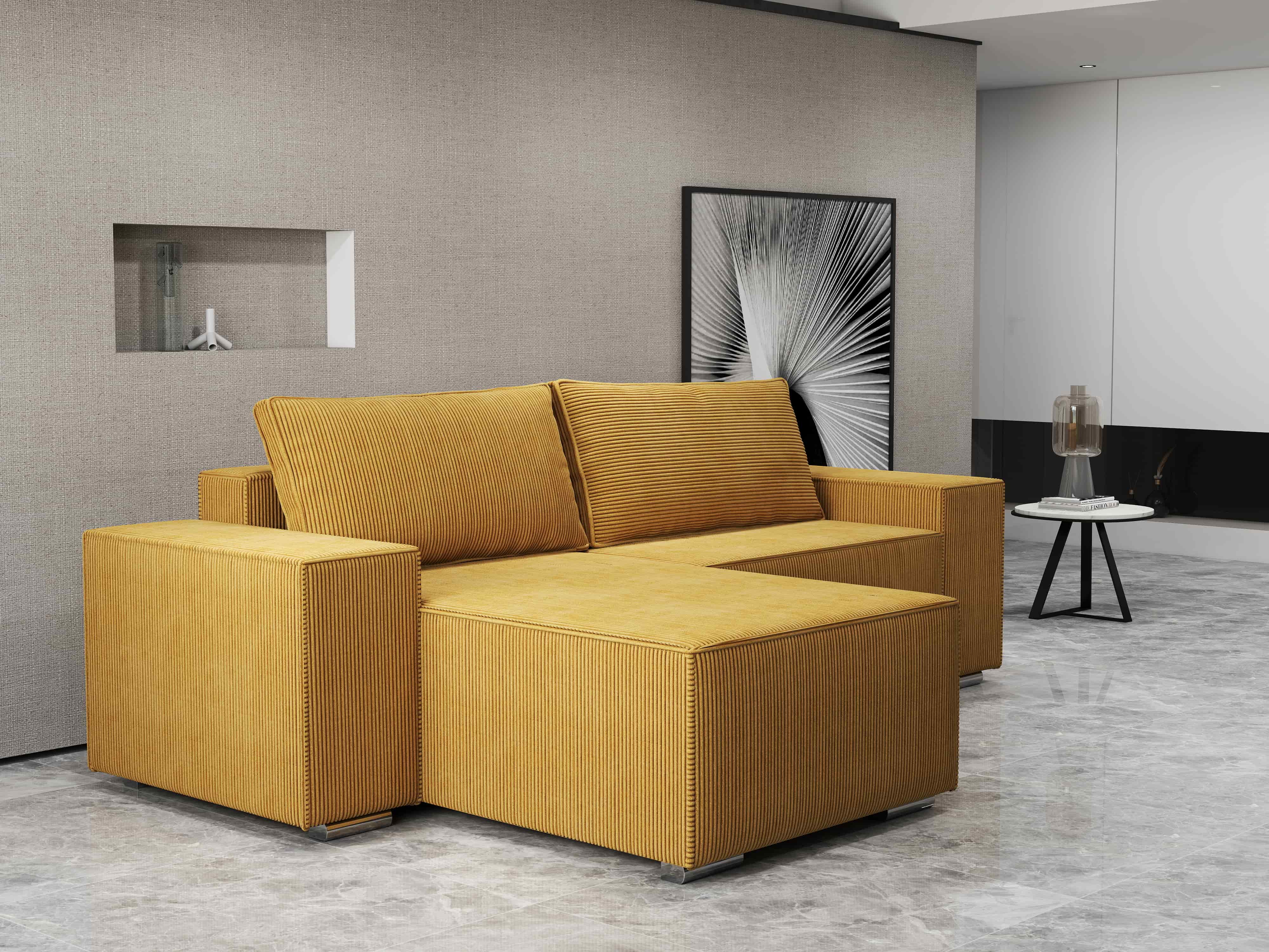 Colțar extensibil dumonde cu ladă de depozitare si sezut confortabil din spuma HR, Dream Zoom Mustar 290x185 cm Fabrica