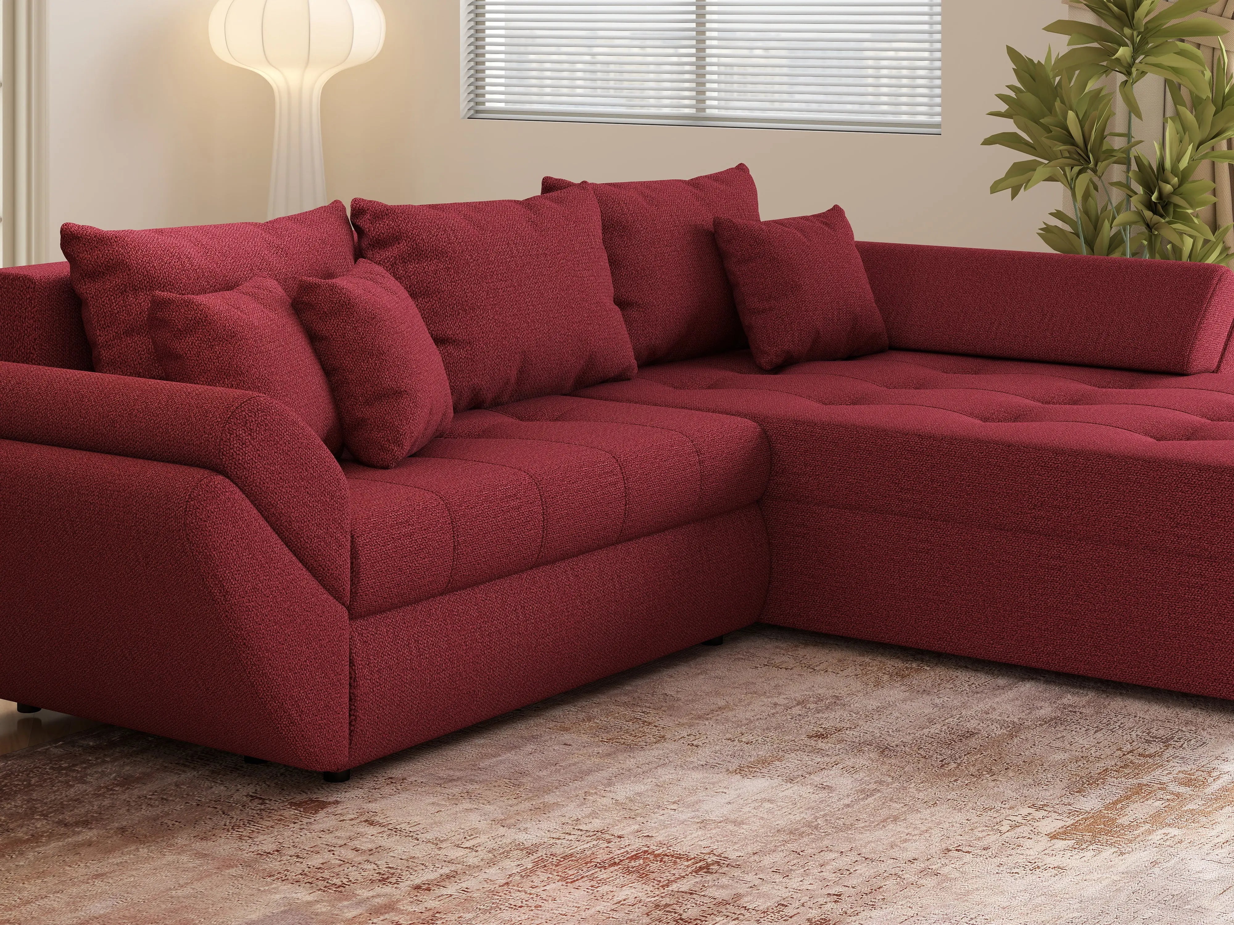 Colțar extensibil dumonde cu ladă de depozitare si sezut confortabil din spuma HR, Loana Bordoux II 270x185 cm Fabrica