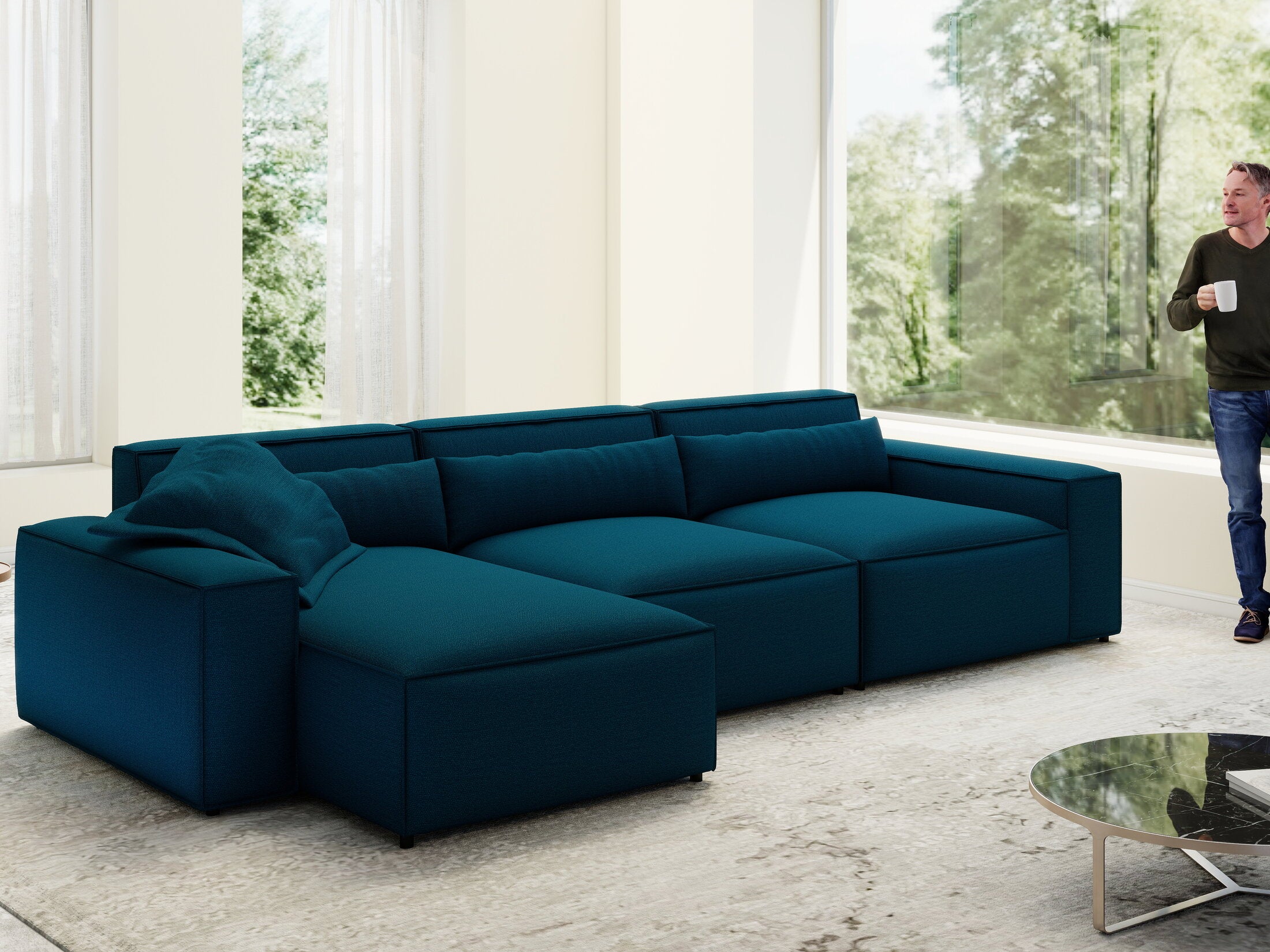 Colțar dumonde cu sezut confortabil din spuma HR, Marvelo XL Enjoy Verde Petrol 366x175 cm