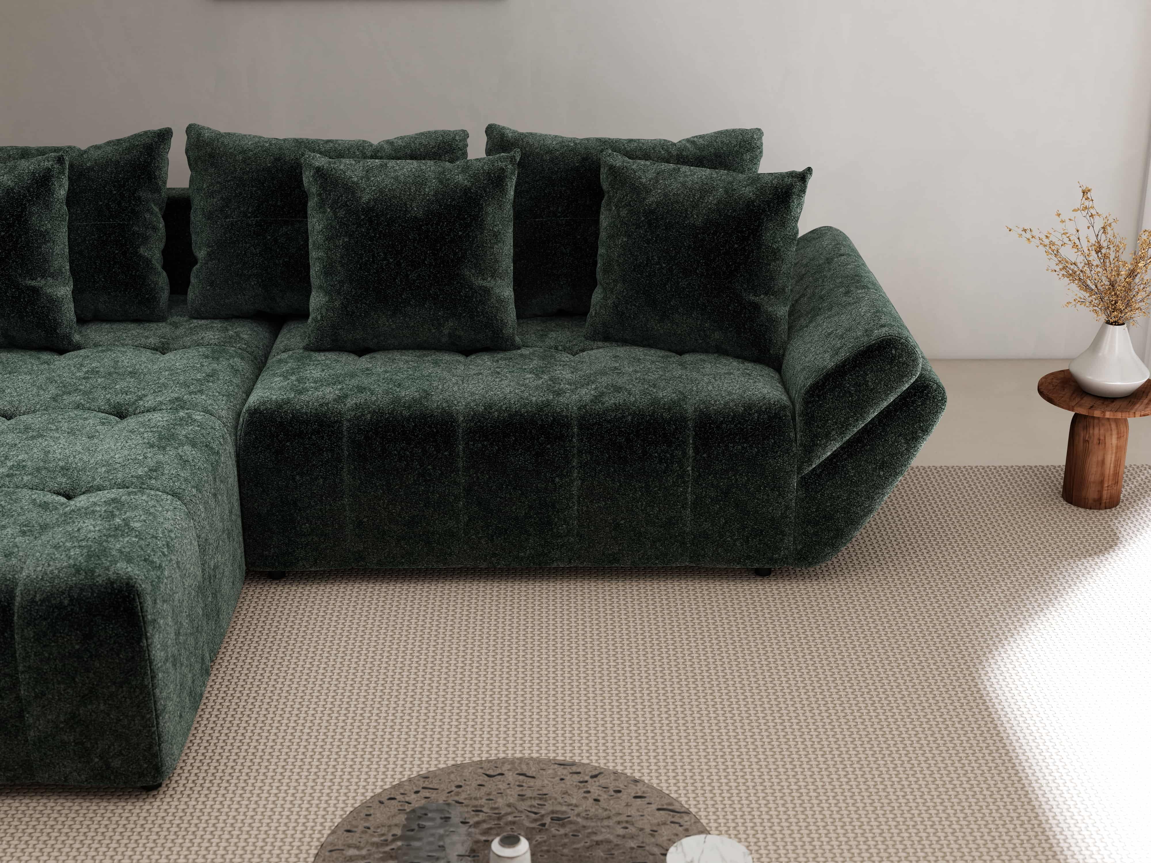 Colțar extensibil dumonde cu ladă de depozitare si sezut confortabil din spuma HR, Berlin Euphoria Verde 280x185 cm Fabrica