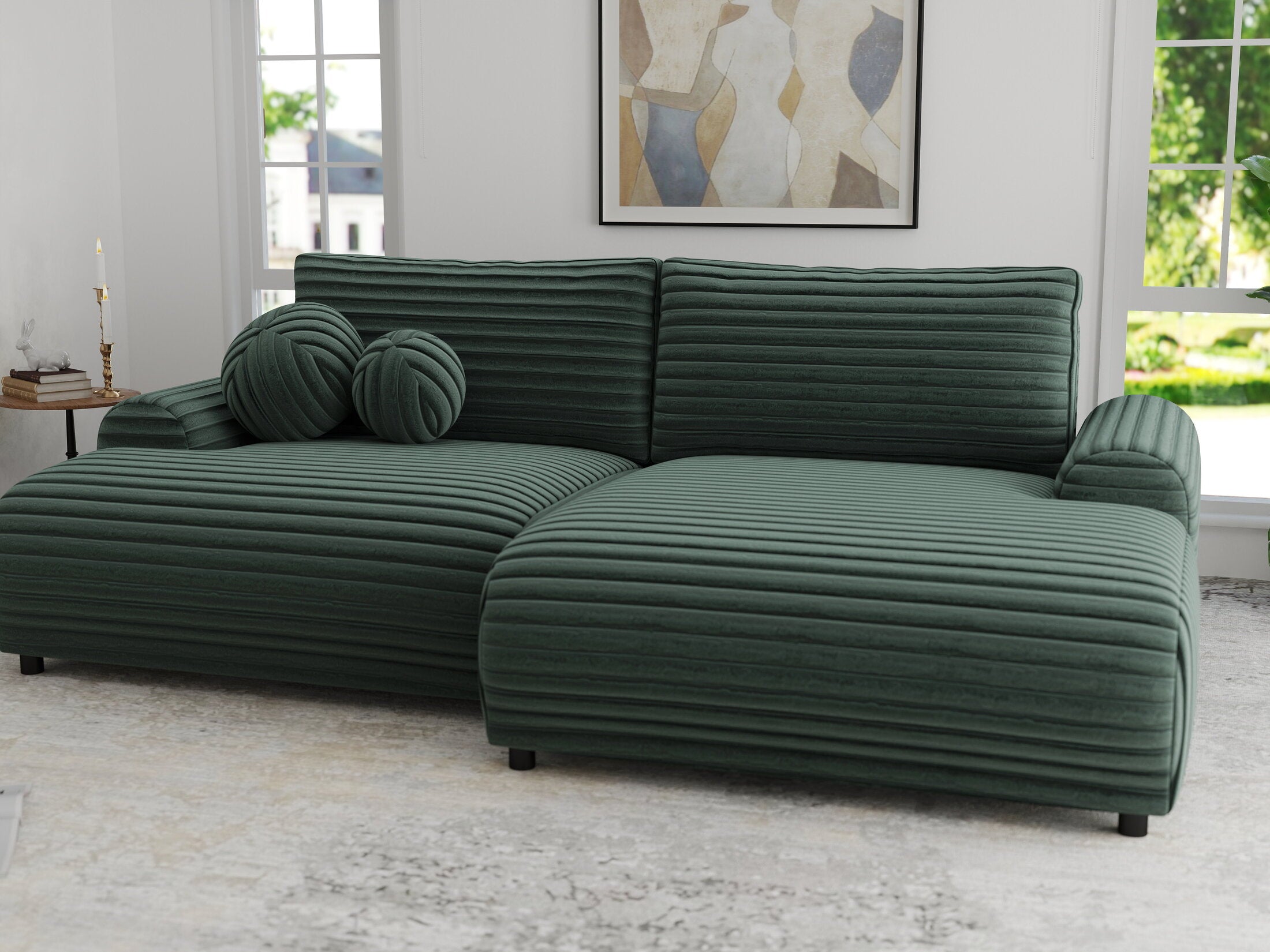 Colțar extensibil dumonde cu ladă de depozitare și șezut confortabil din spumă HR, Carlo Ambience Verde 240x145 cm II