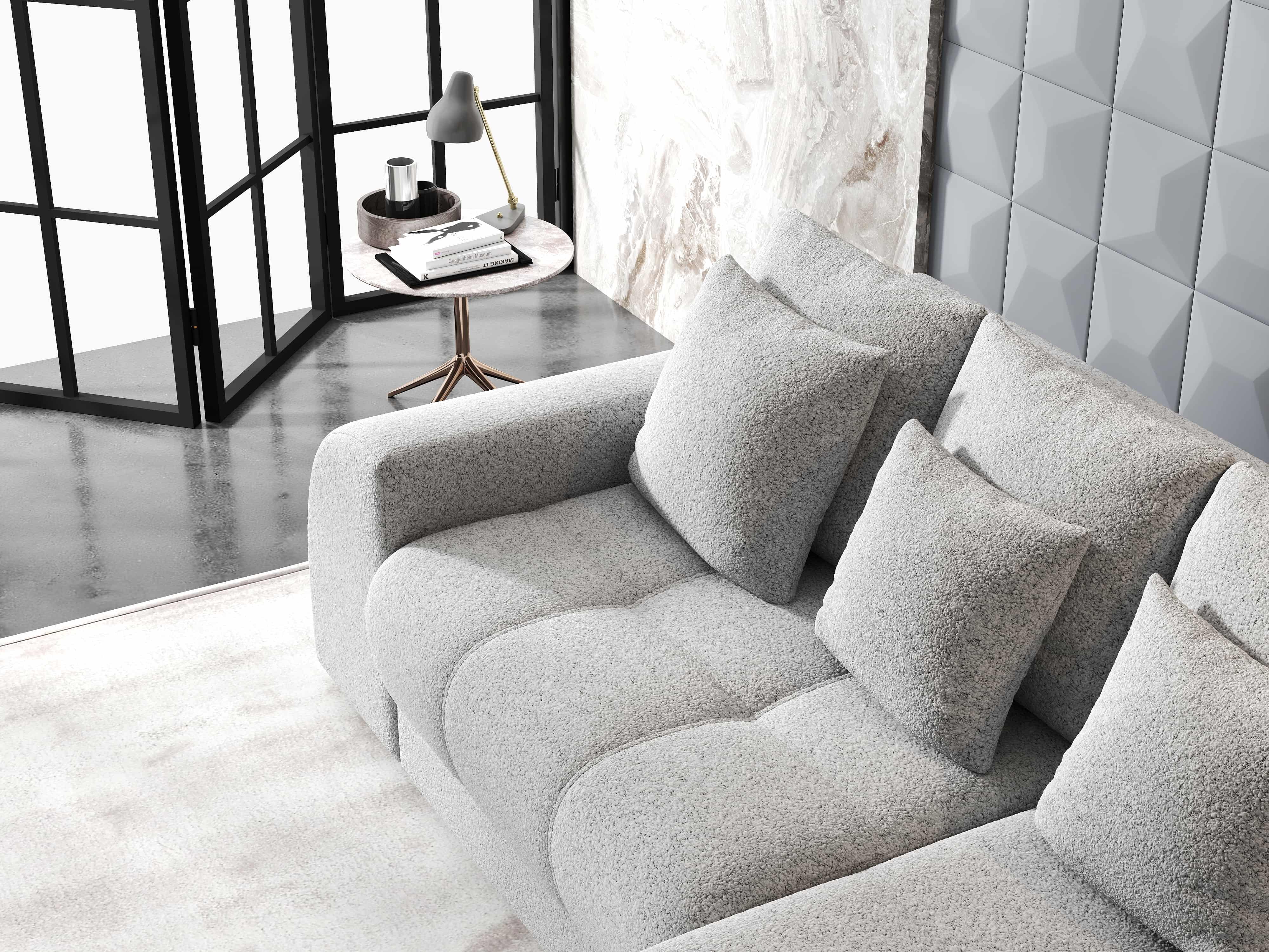 Colțar extensibil dumonde cu ladă de depozitare si sezut confortabil din spuma HR, Verona Euphoria Dove II 290x185 cm Fabrica