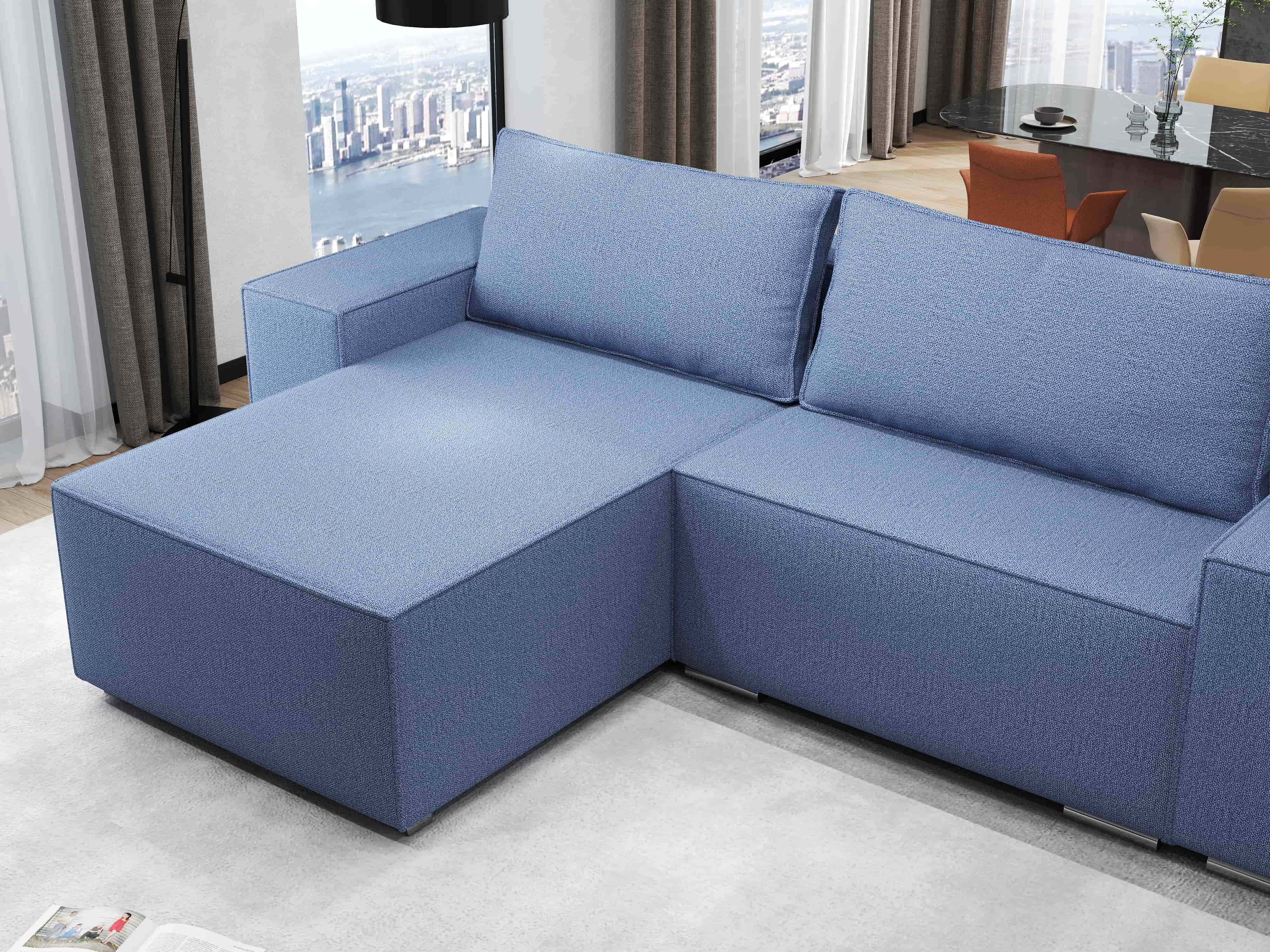 Colțar extensibil dumonde cu ladă de depozitare si sezut confortabil din spuma HR, Dream Enjoy Albastru 290x185 cm Fabrica