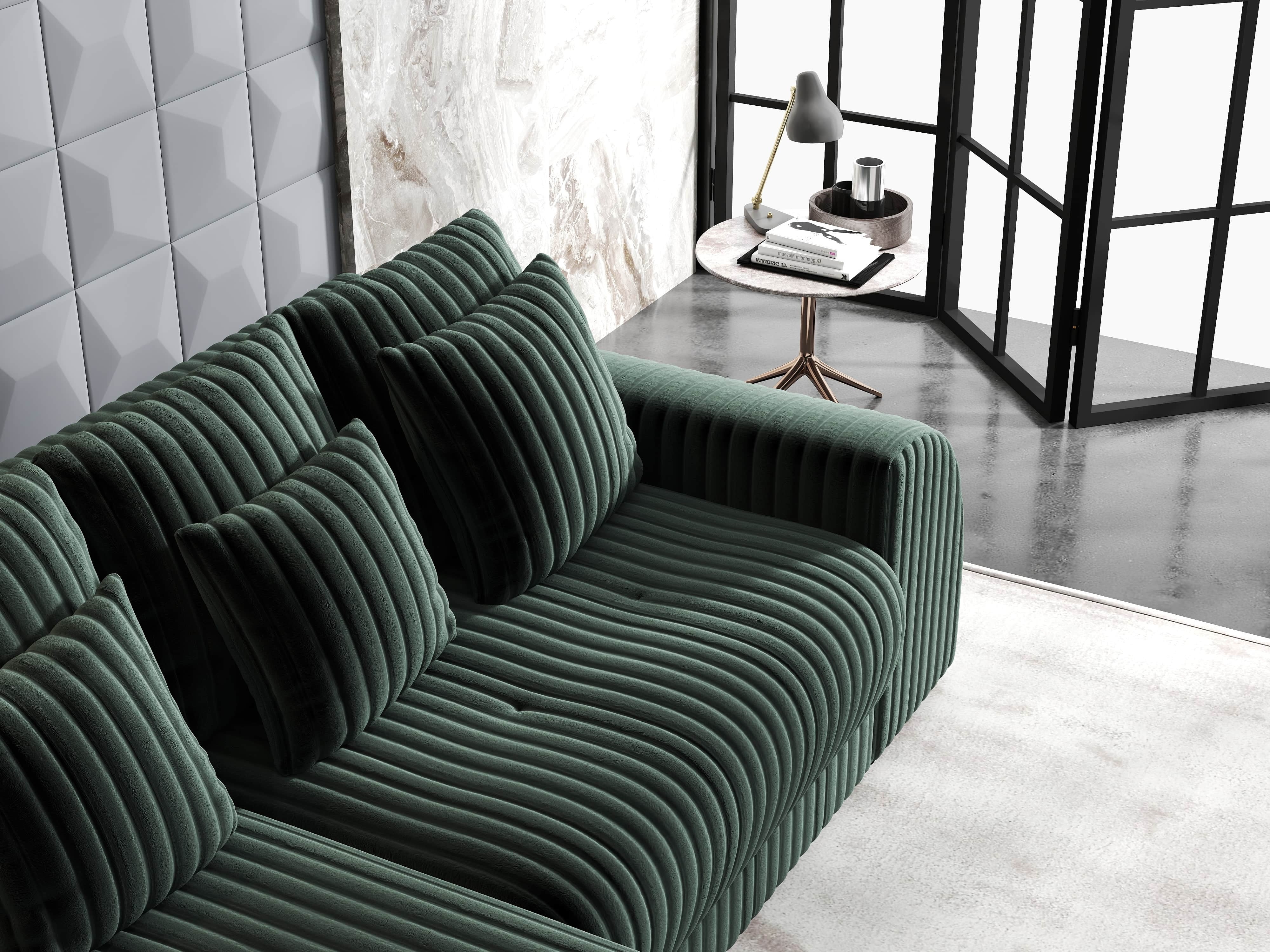 Colțar extensibil dumonde cu ladă de depozitare si sezut confortabil din spuma HR, Verona Ambience Verde 290x185 cm Fabrica