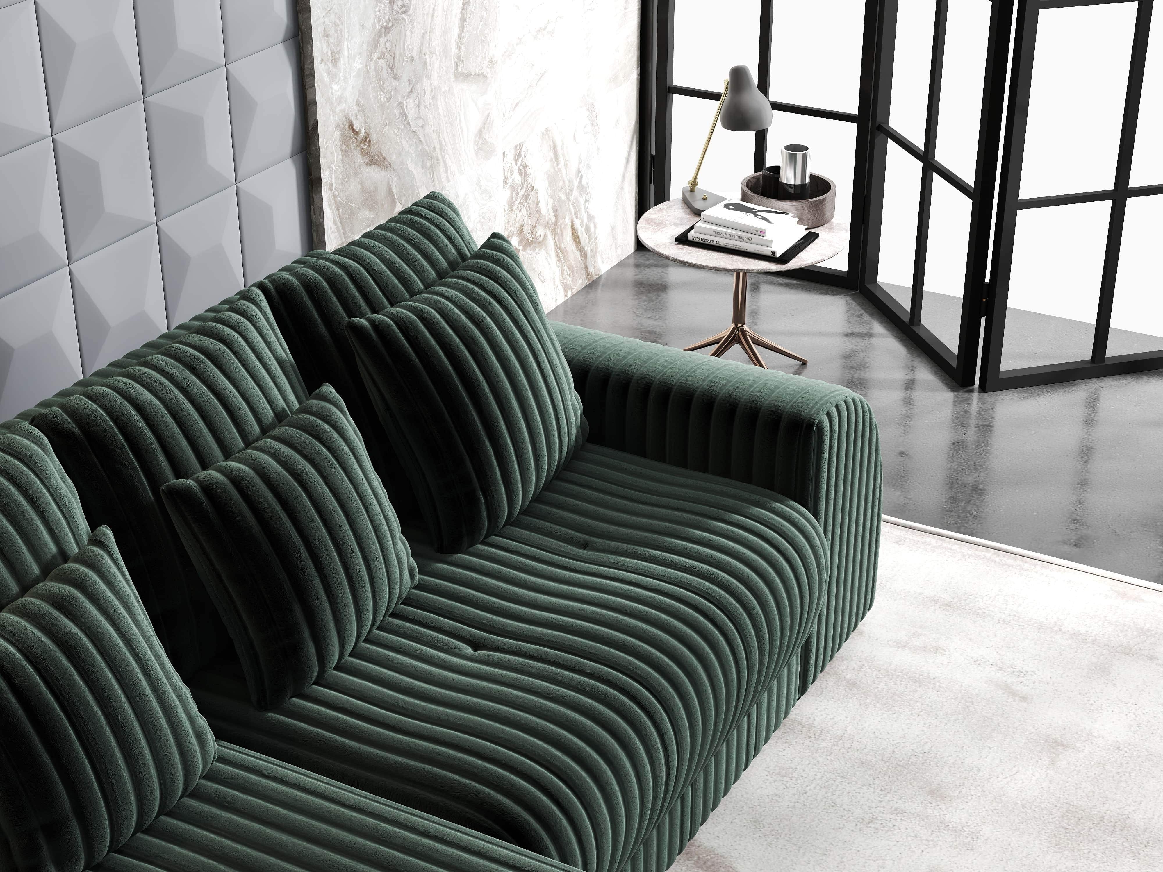 Colțar extensibil dumonde cu ladă de depozitare si sezut confortabil din spuma HR, Verona Ambience Verde 290x185 cm Fabrica