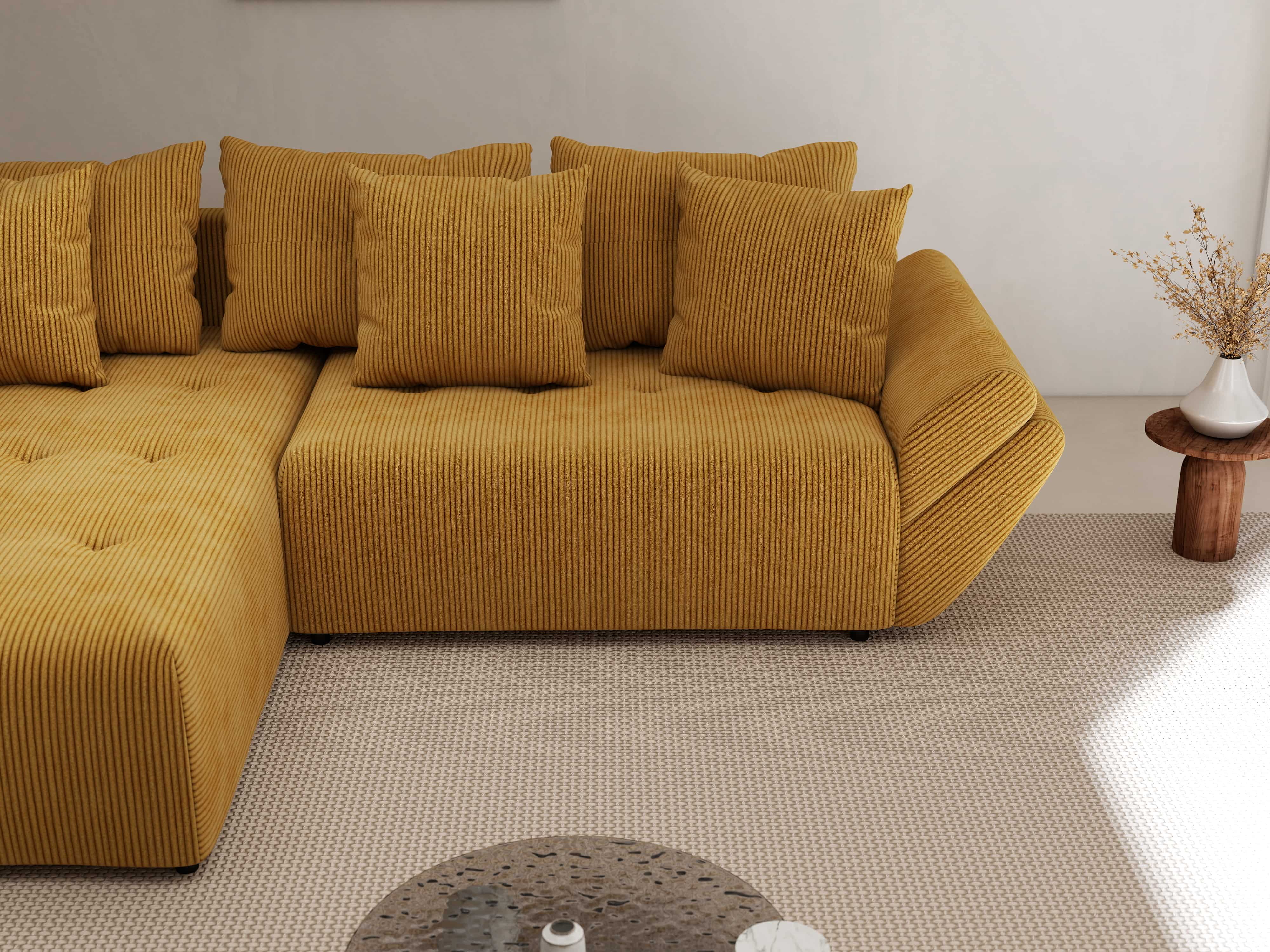 Colțar extensibil dumonde cu ladă de depozitare si sezut confortabil din spuma HR, Berlin Zoom Mustar 280x185 cm Fabrica