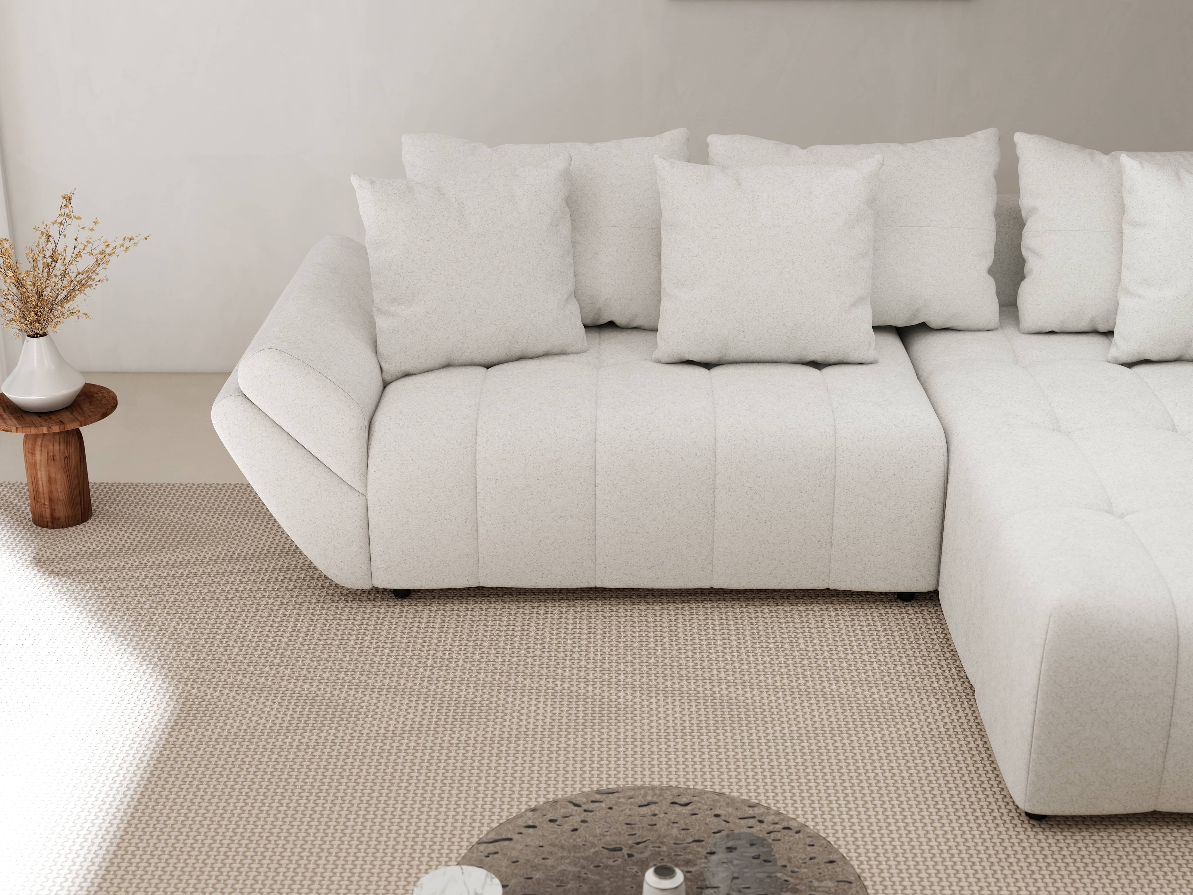 Colțar extensibil dumonde cu ladă de depozitare si sezut confortabil din spuma HR, Berlin Euphoria Ivory 280x185 cm II Fabrica