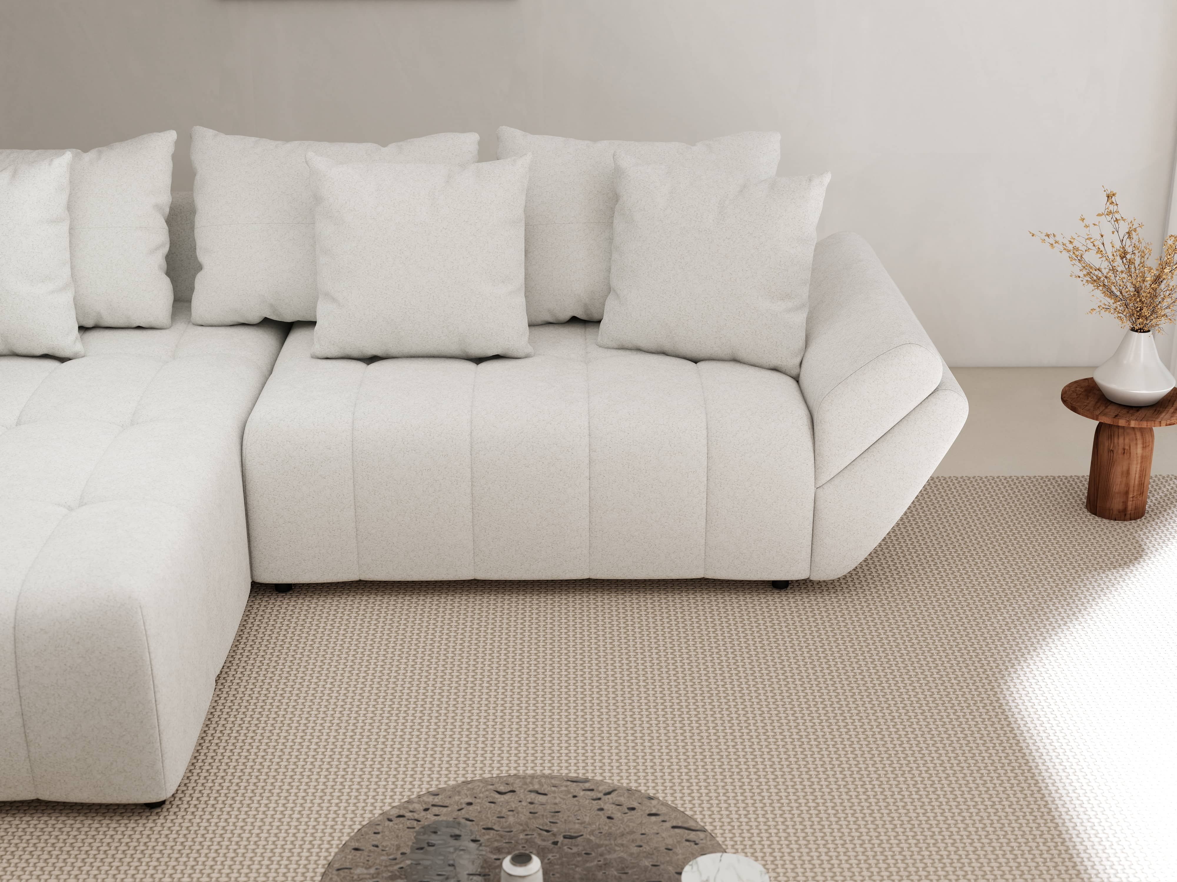 Colțar extensibil dumonde cu ladă de depozitare si sezut confortabil din spuma HR, Berlin Euphoria Ivory 280x185 cm Fabrica