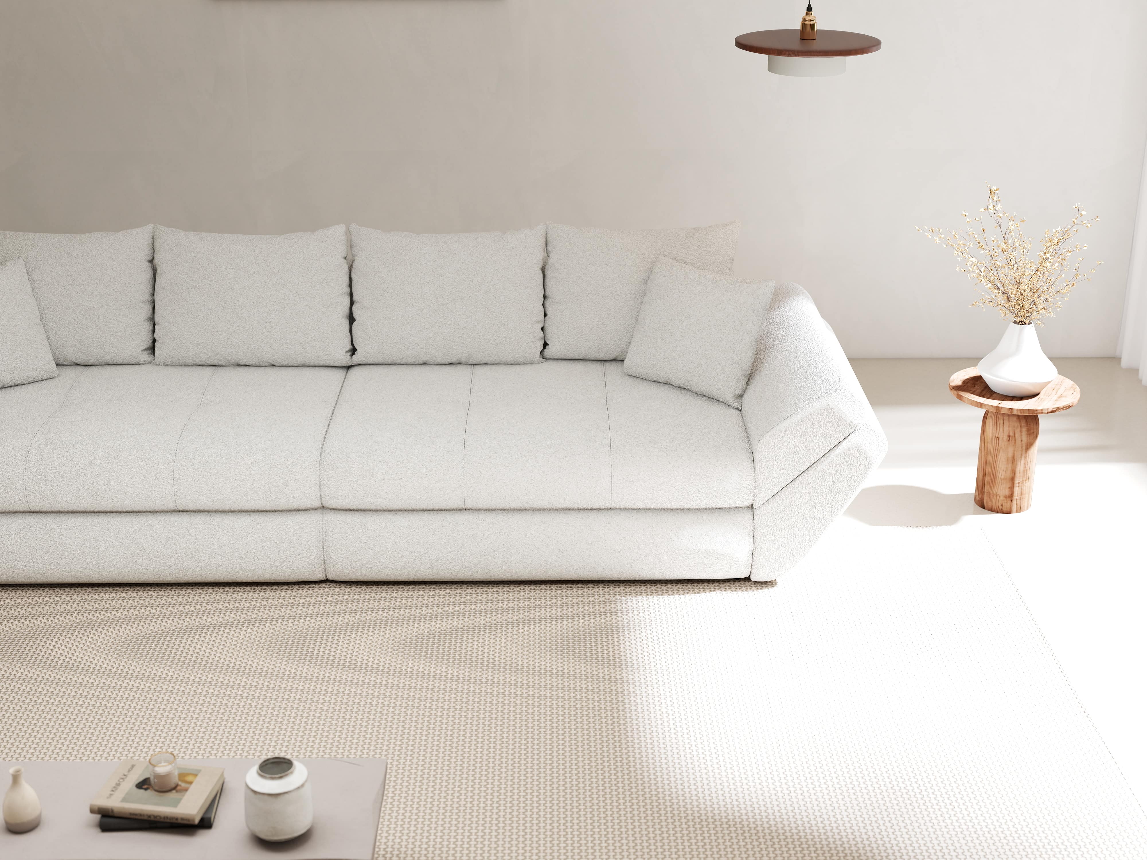 Canapea extensibilă dumonde cu ladă de depozitare si sezut confortabil din spuma HR, Loana Euphoria Ivory 300x100 cm Fabrica