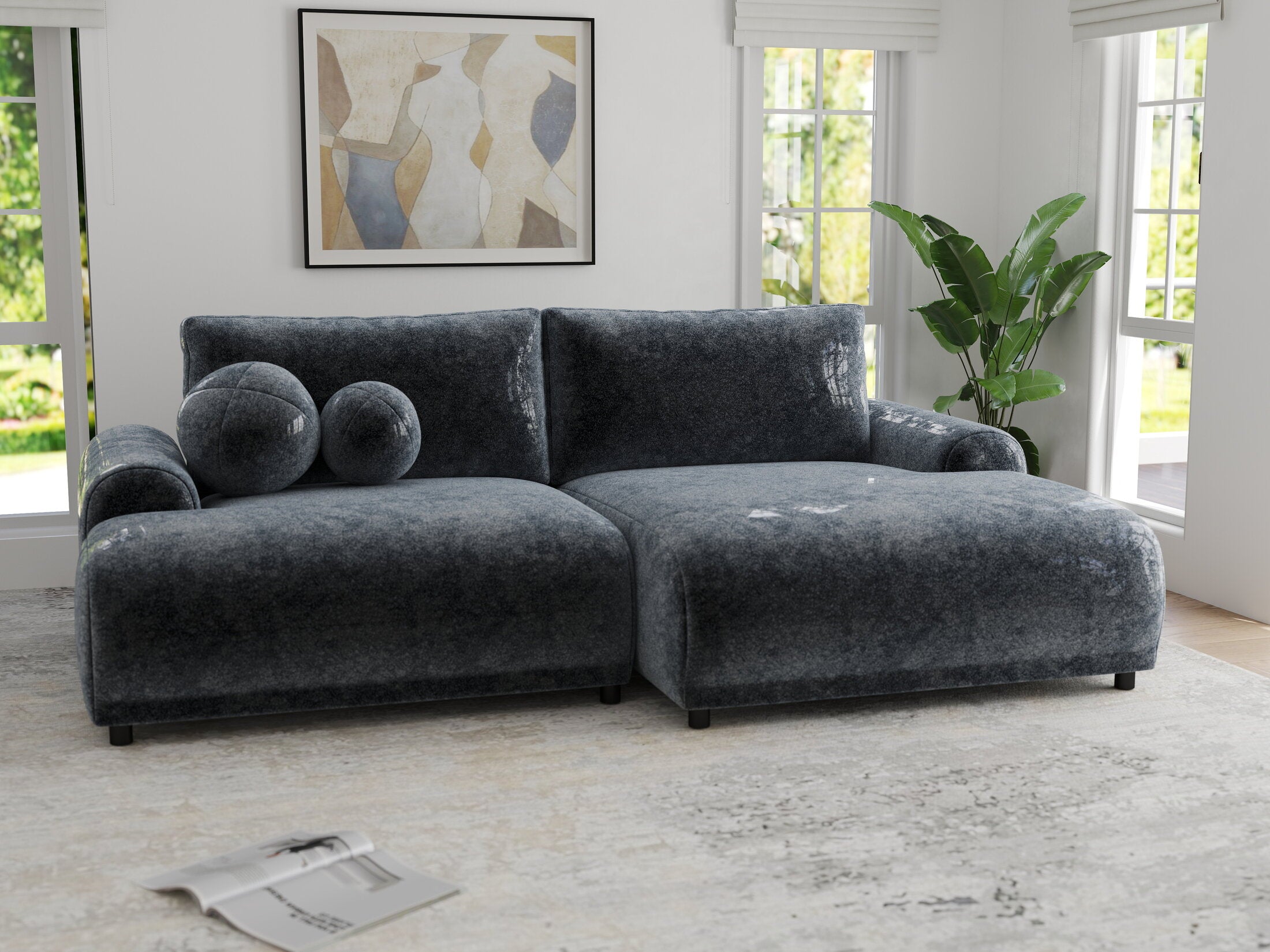 Colțar extensibil dumonde cu ladă de depozitare și șezut confortabil din spumă HR, Carlo Euphoria Gri Grafit 240x145 cm II