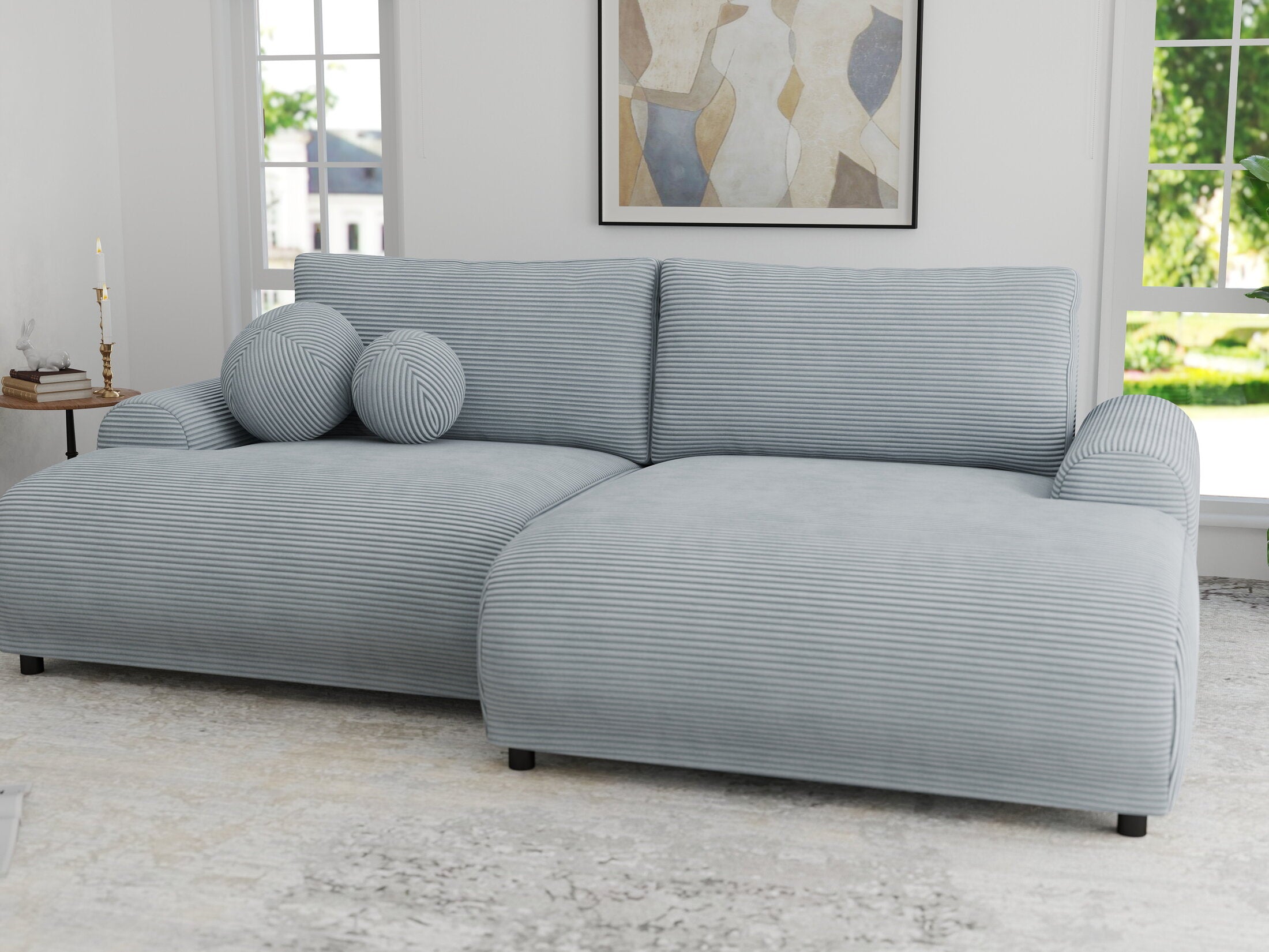 Colțar extensibil dumonde cu ladă de depozitare și șezut confortabil din spumă HR, Carlo Zoom Gri Mint 240x145 cm II