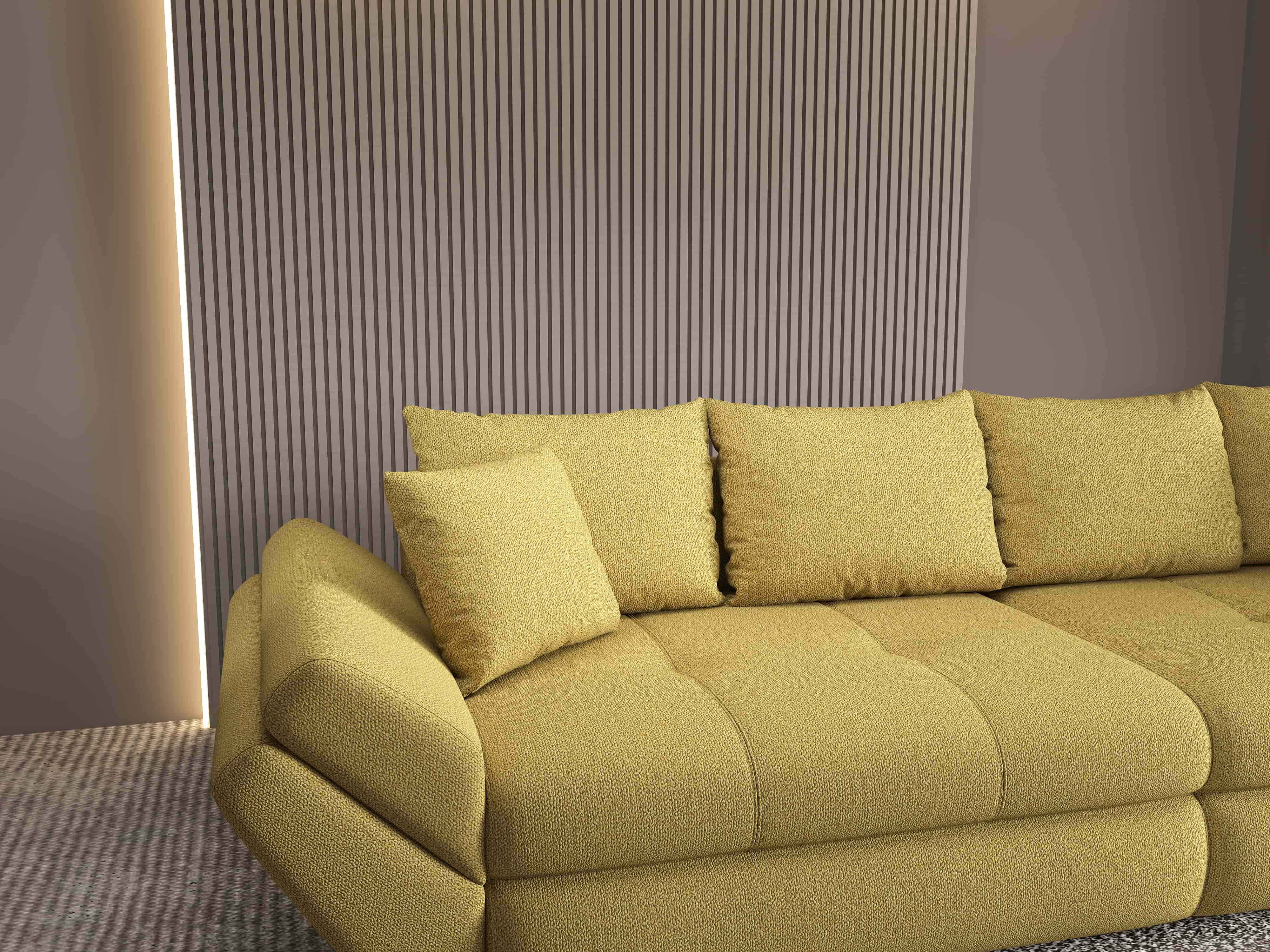 Canapea extensibilă dumonde cu ladă de depozitare si sezut confortabil din spuma HR, Loana Enjoy Melon 300x100 cm Fabrica