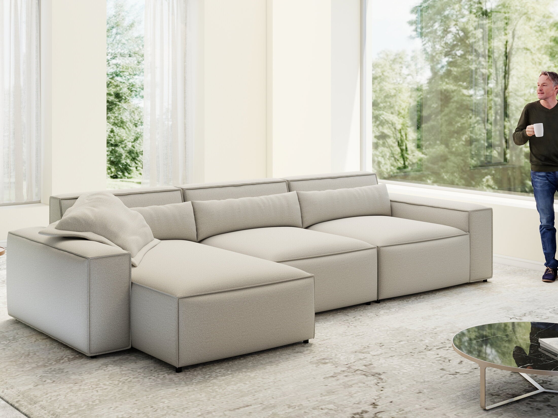 Colțar dumonde cu sezut confortabil din spuma HR, Marvelo XL Enjoy Bej 366x175 cm