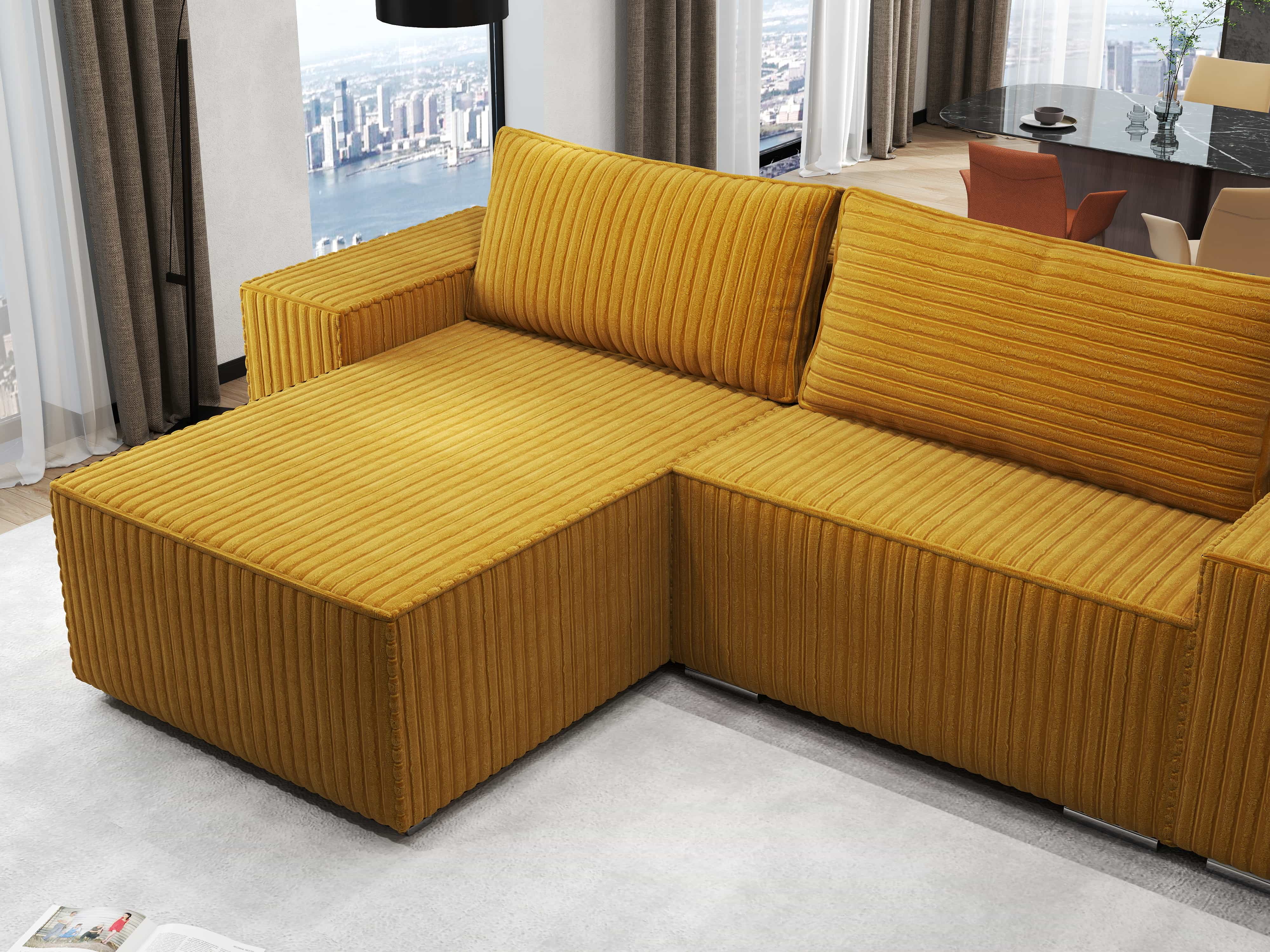 Colțar extensibil dumonde cu ladă de depozitare si sezut confortabil din spuma HR, Dream Ambience Mustar 290x185 cm Fabrica