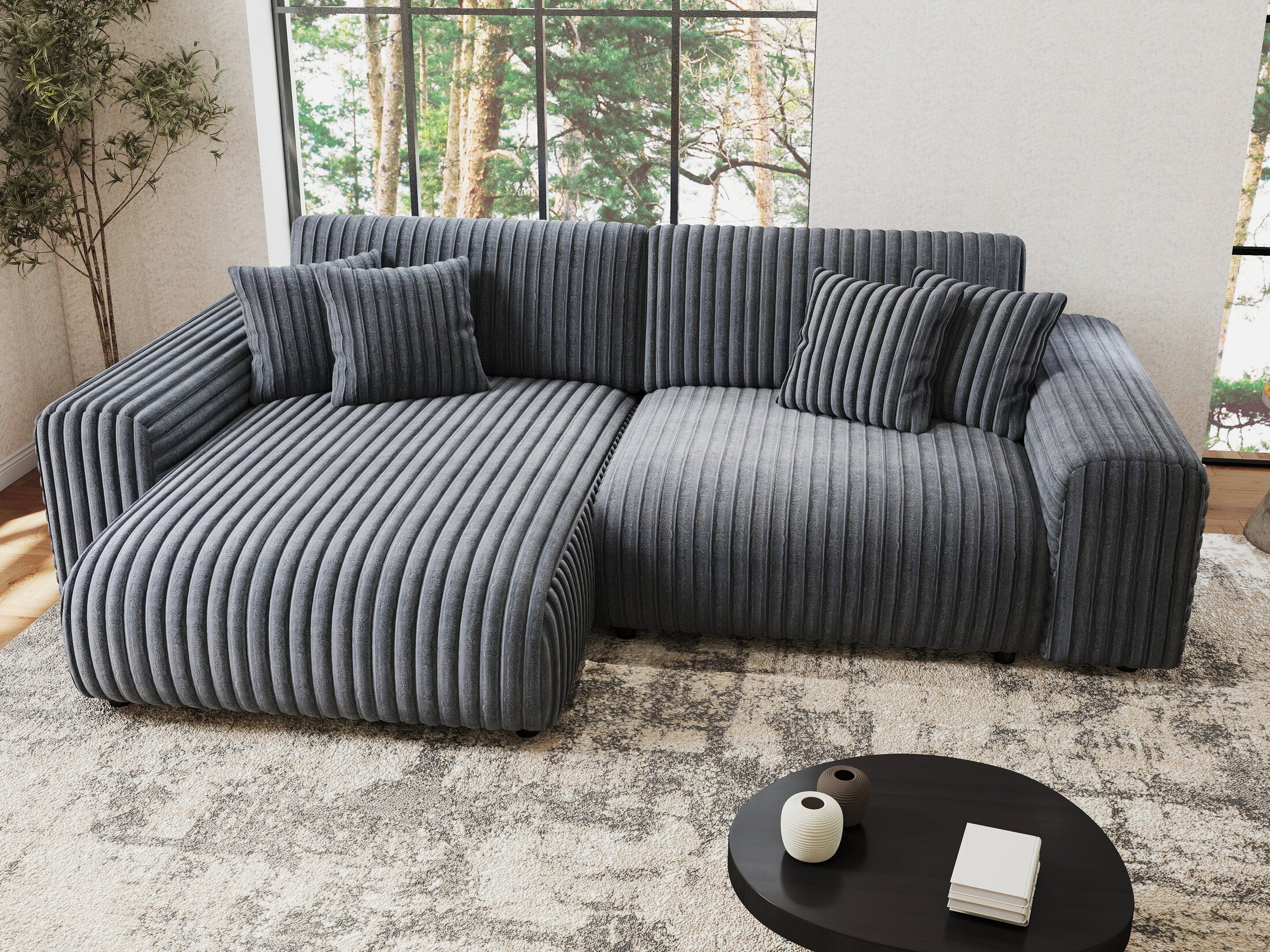 Colțar extensibil dumonde cu ladă de depozitare si sezut confortabil din spuma HR, Sarina Ambience Gri 255x168 cm