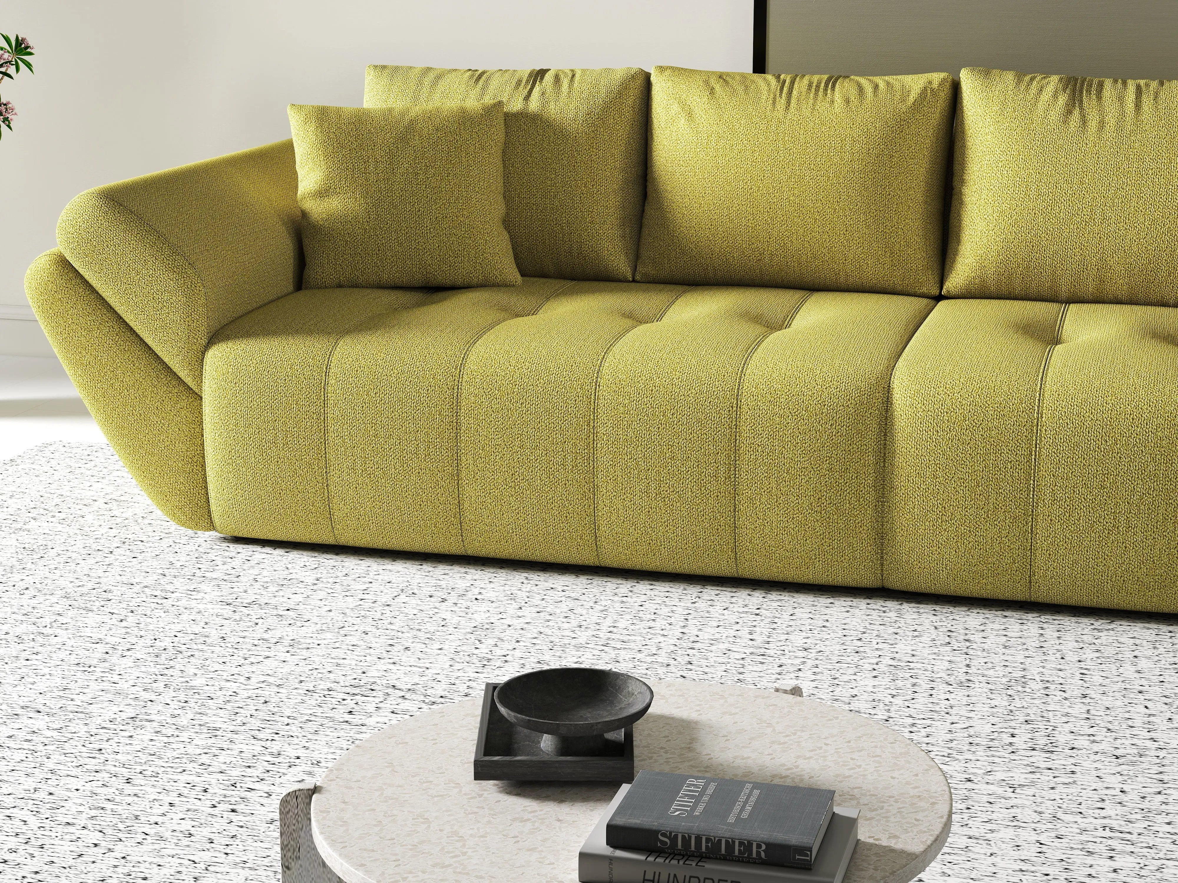 Canapea extensibilă dumonde cu ladă de depozitare si sezut confortabil din spuma HR, Berlin Enjoy Green 300x100 cm Fabrica