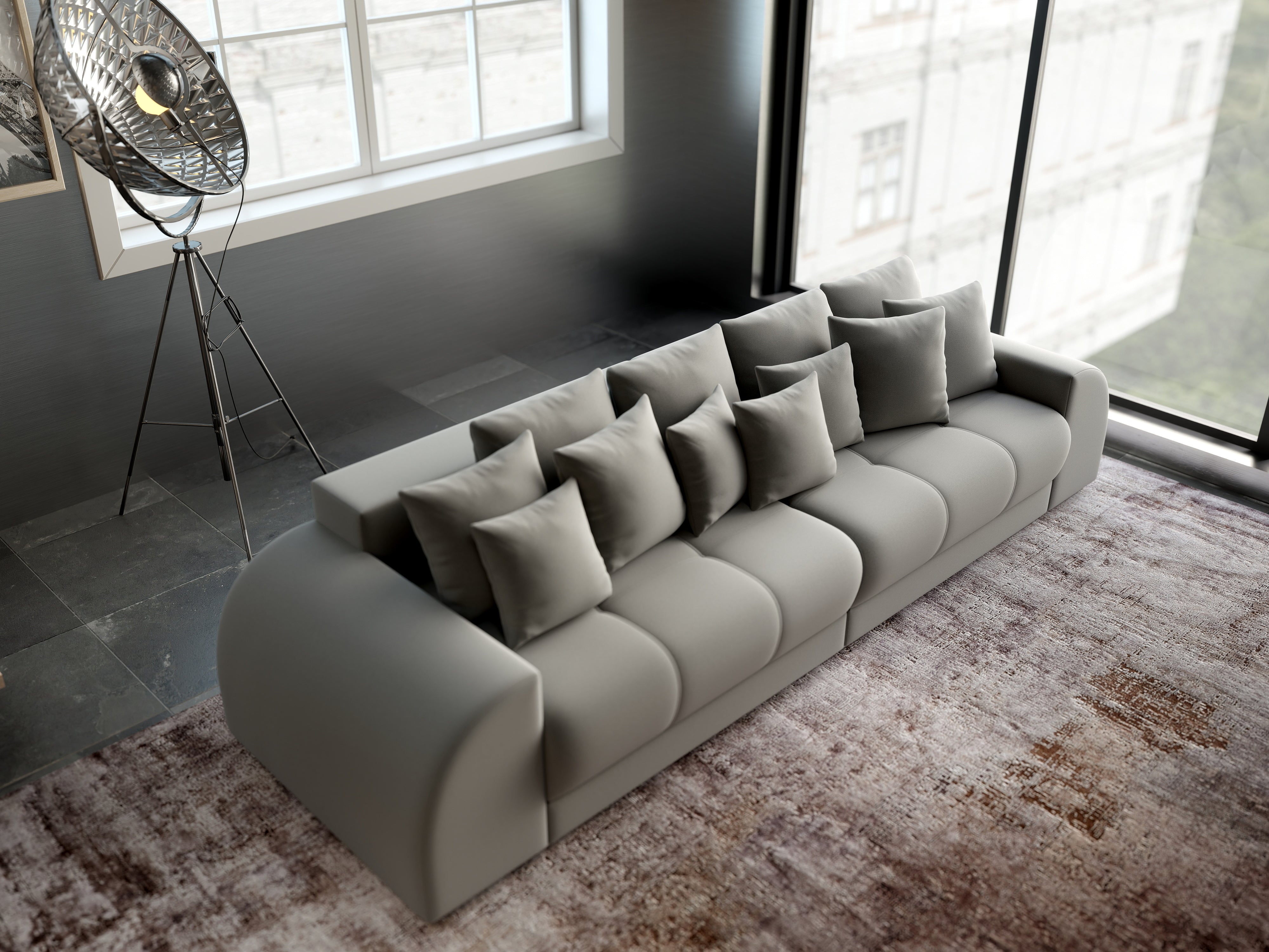 Canapea extensibilă dumonde cu 2 lăzi de depozitare si sezut confortabil din spuma HR, Verona Royal Grey 310x100 cm Fabrica