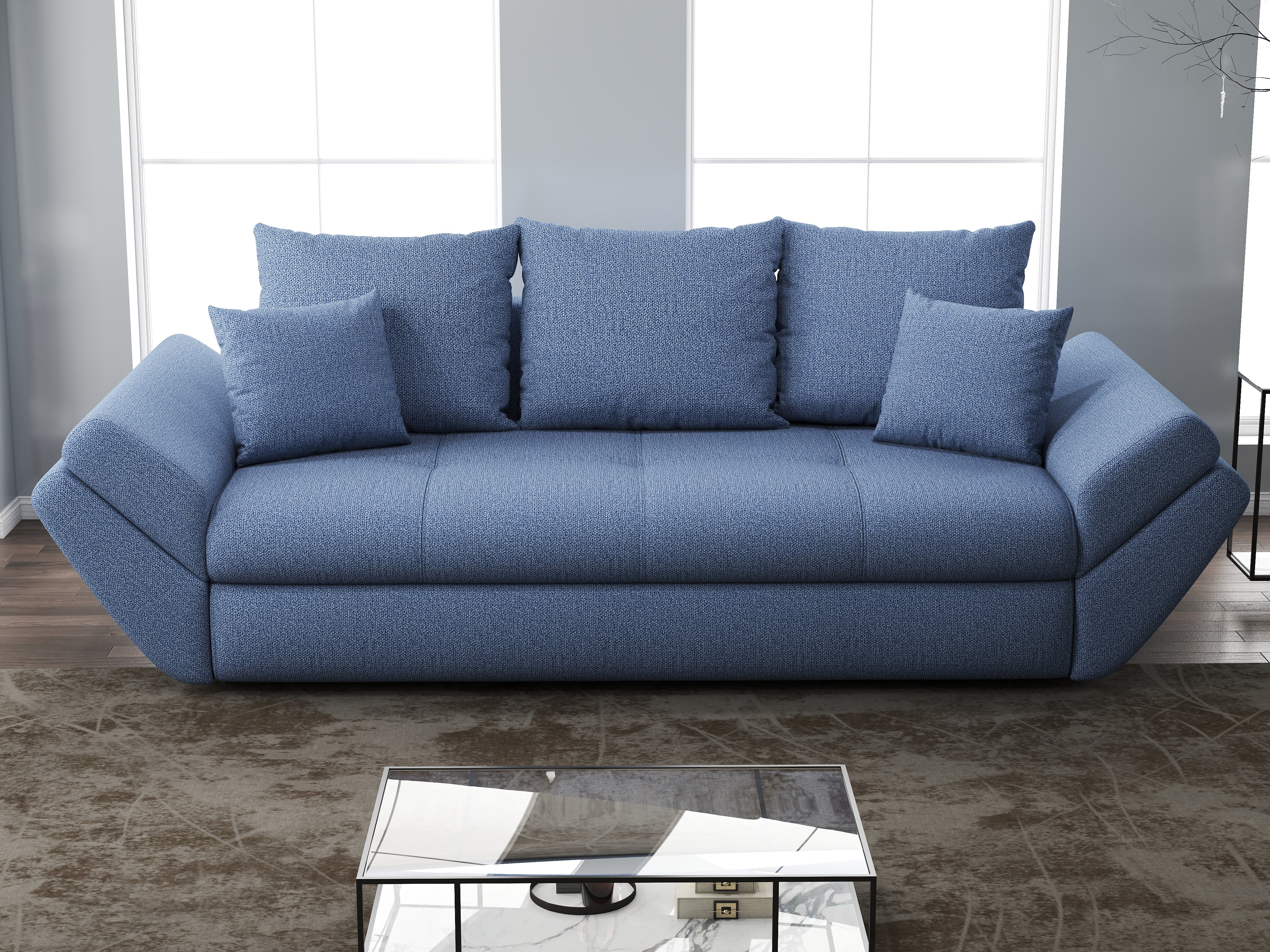 Canapea extensibilă dumonde cu ladă de depozitare si sezut confortabil din spuma HR, Loana Enjoy Blue 250x100 cm Fabrica
