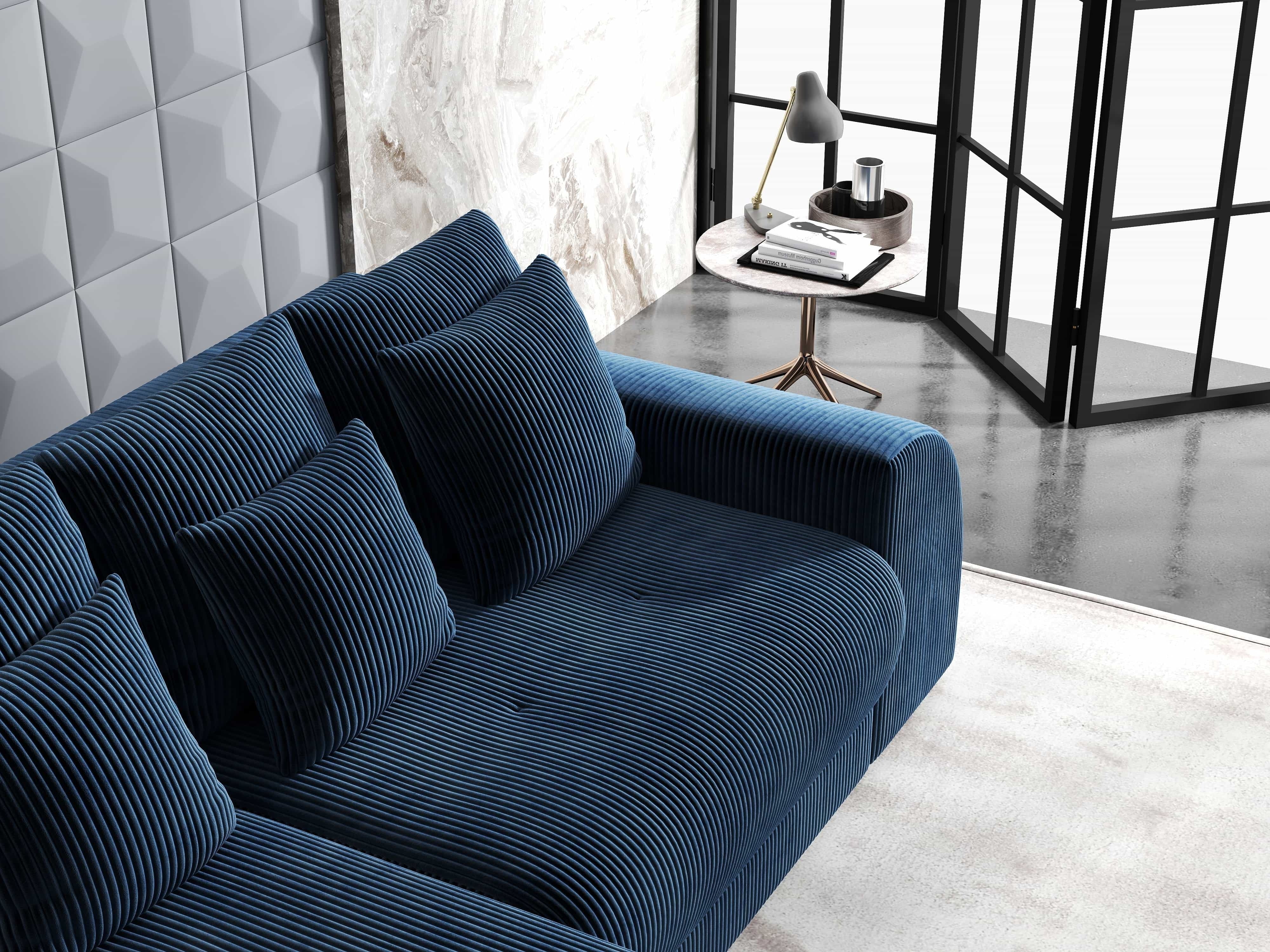 Colțar extensibil dumonde cu ladă de depozitare si sezut confortabil din spuma HR, Verona Zoom Albastru 290x185 cm Fabrica