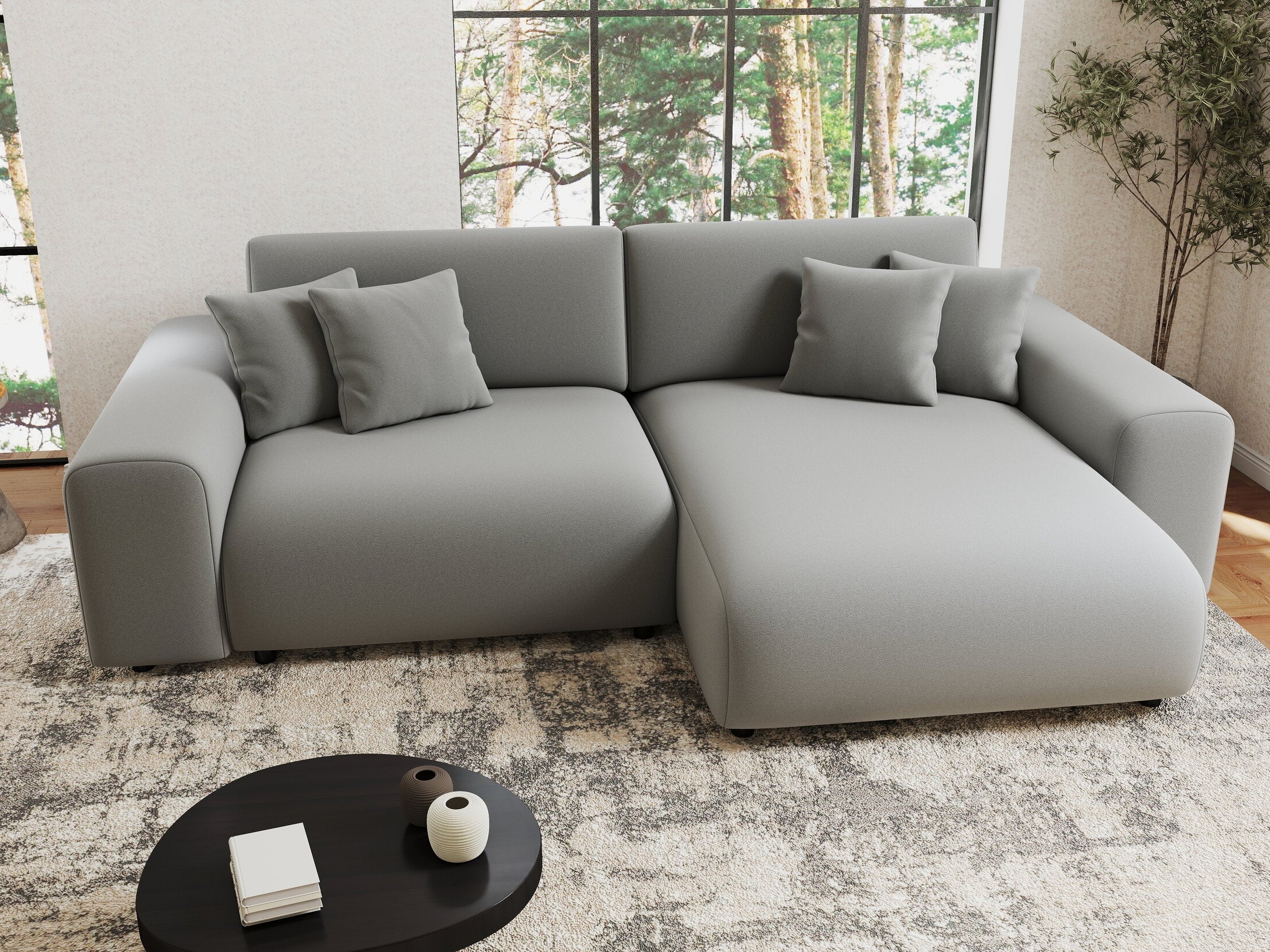 Colțar extensibil dumonde cu ladă de depozitare si sezut confortabil din spuma HR, Sarina Royal Gri 255x168 cm II