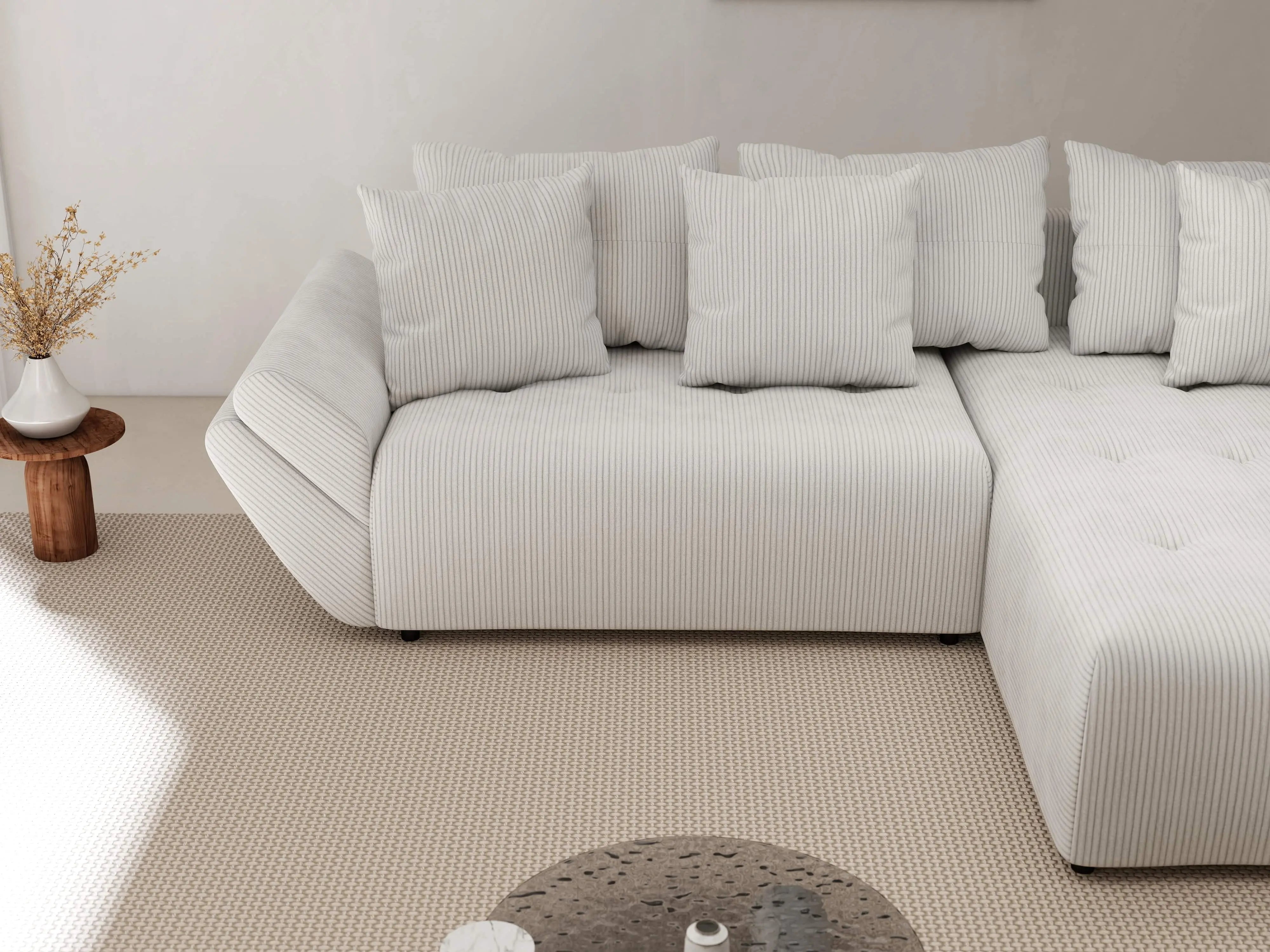 Colțar extensibil dumonde cu ladă de depozitare si sezut confortabil din spuma HR, Berlin Zoom Cream 280x185 cm II Fabrica