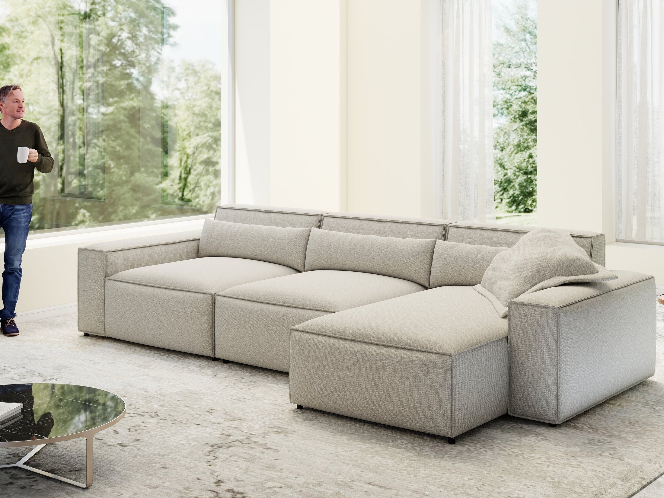 Colțar dumonde cu sezut confortabil din spuma HR, Marvelo XL Enjoy Bej 366x175 cm II