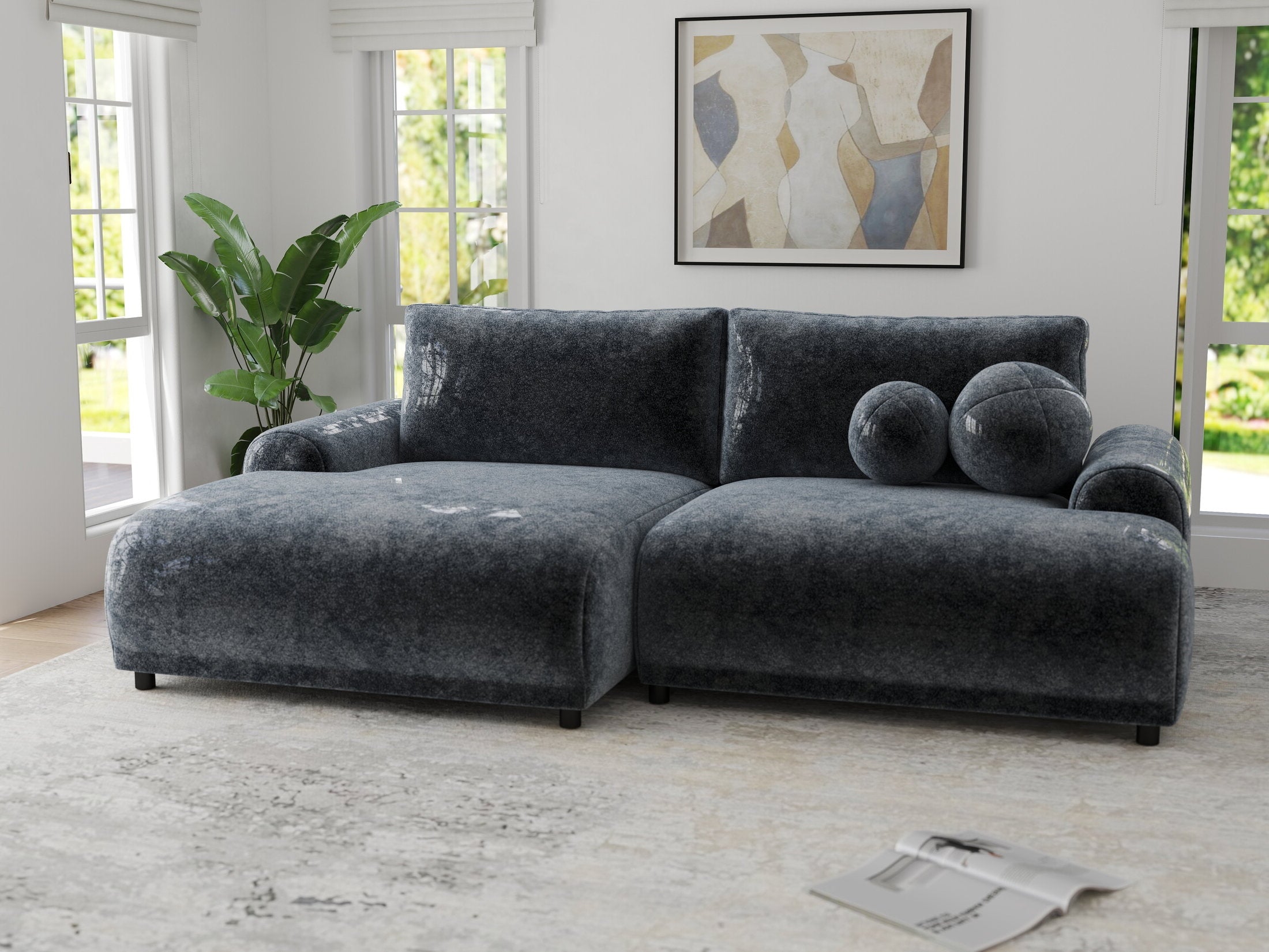 Colțar extensibil dumonde cu ladă de depozitare și șezut confortabil din spumă HR, Carlo Euphoria Gri Grafit 240x145 cm