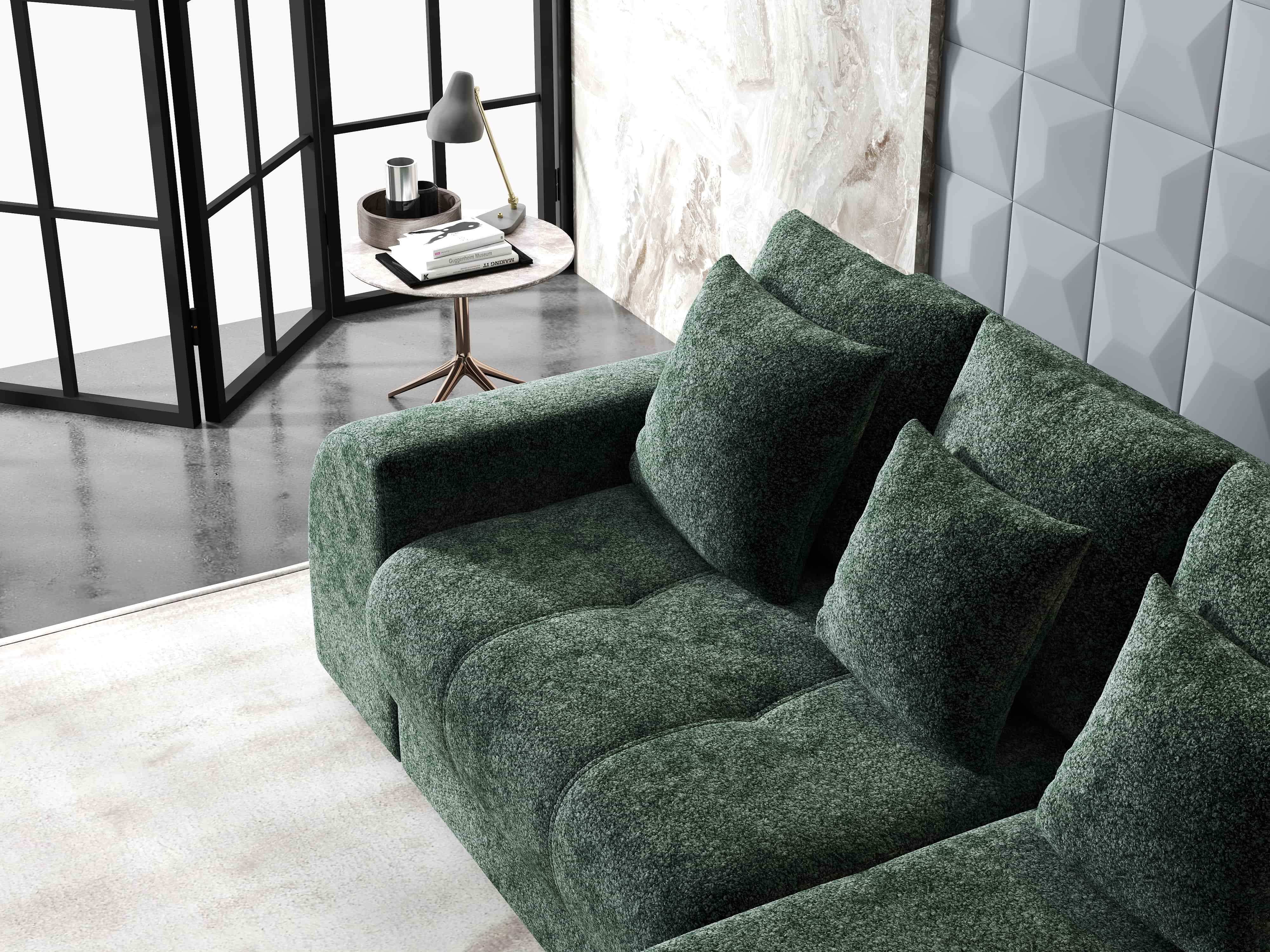 Colțar extensibil dumonde cu ladă de depozitare si sezut confortabil din spuma HR, Verona Euphoria Verde II 290x185 cm Fabrica