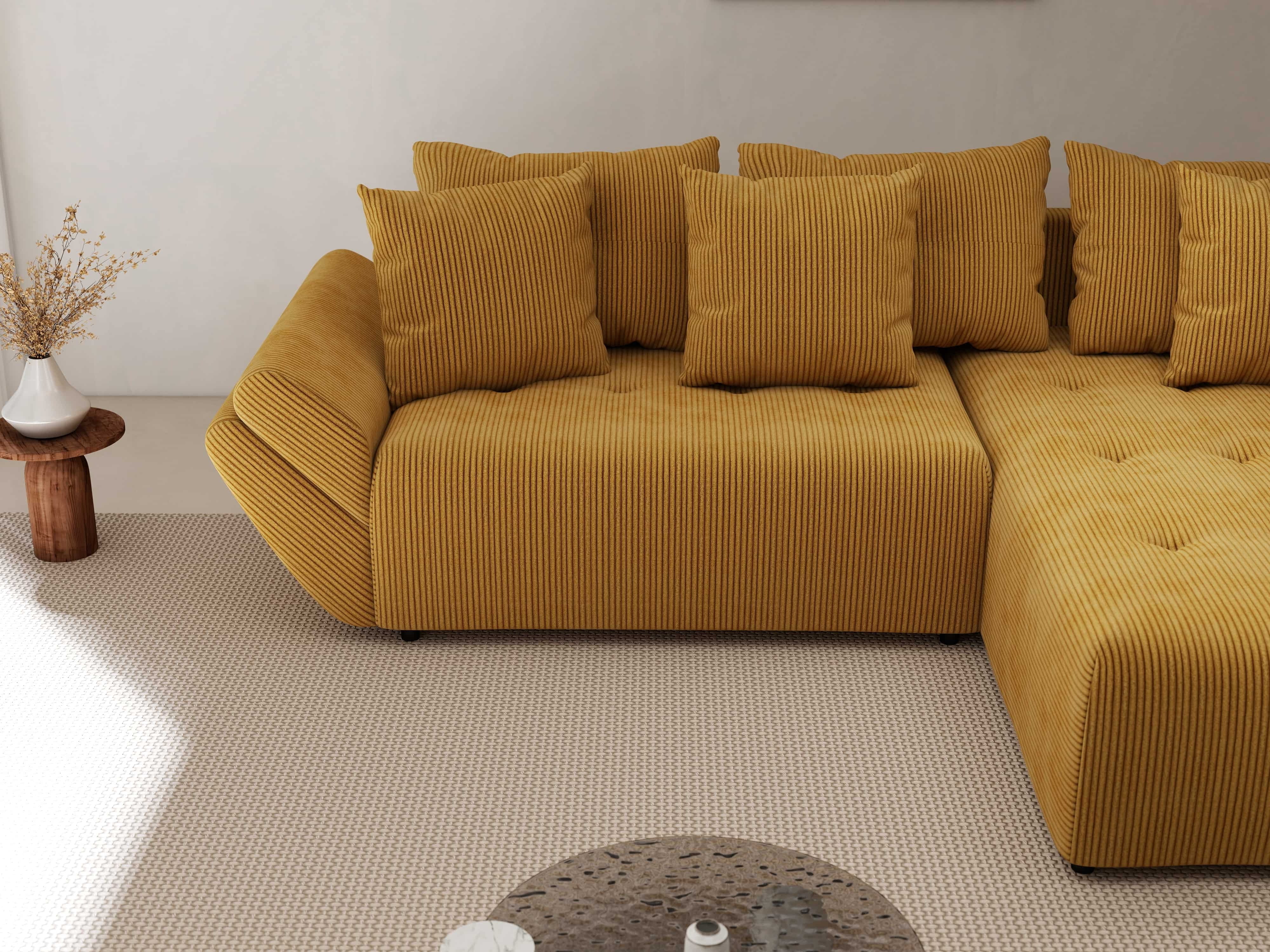 Colțar extensibil dumonde cu ladă de depozitare si sezut confortabil din spuma HR, Berlin Zoom Mustar 280x185 cm II Fabrica