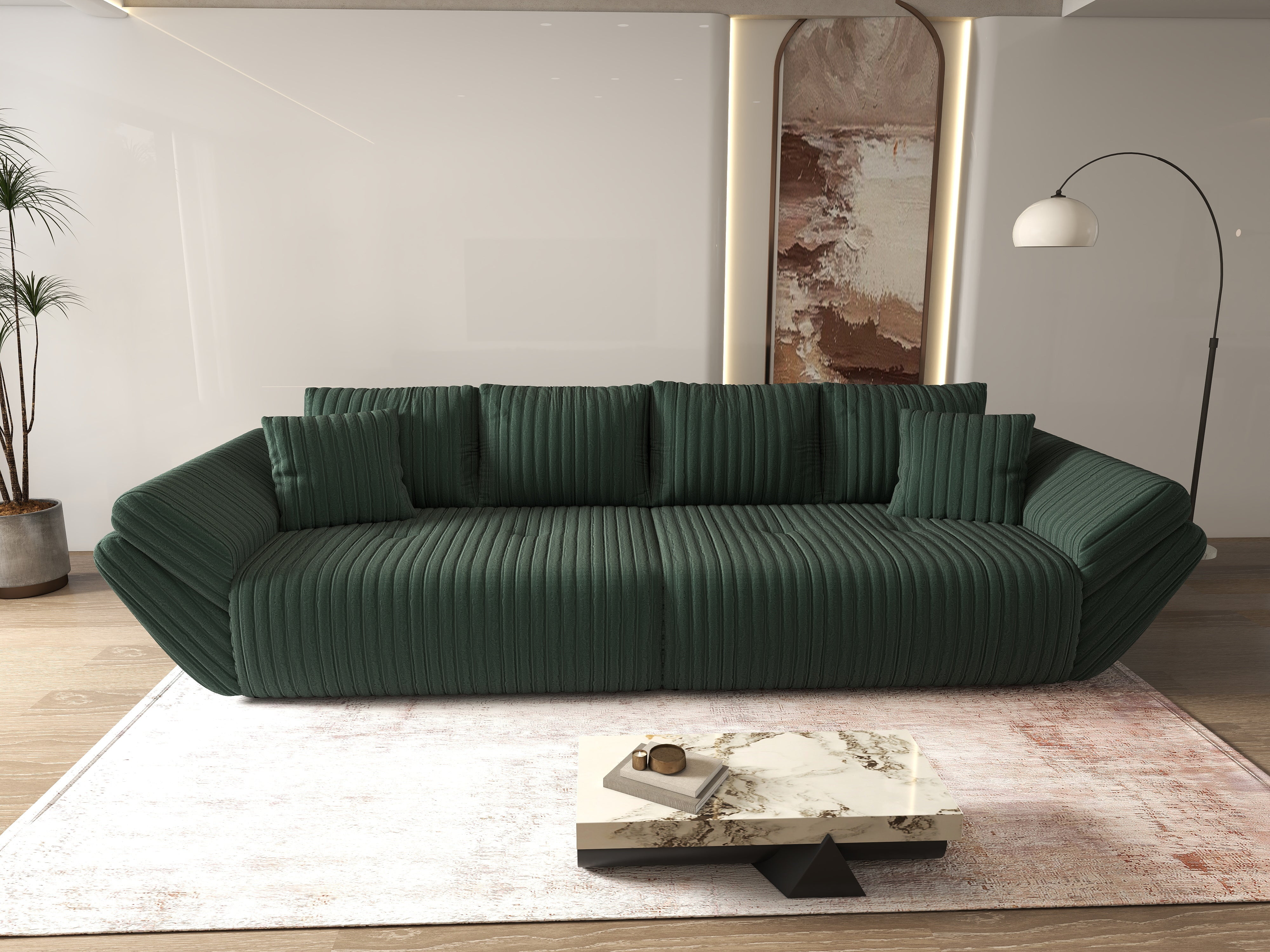 Canapea extensibilă dumonde cu ladă de depozitare si sezut confortabil din spuma HR, Berlin Ambience Green 300x100 cm Fabrica