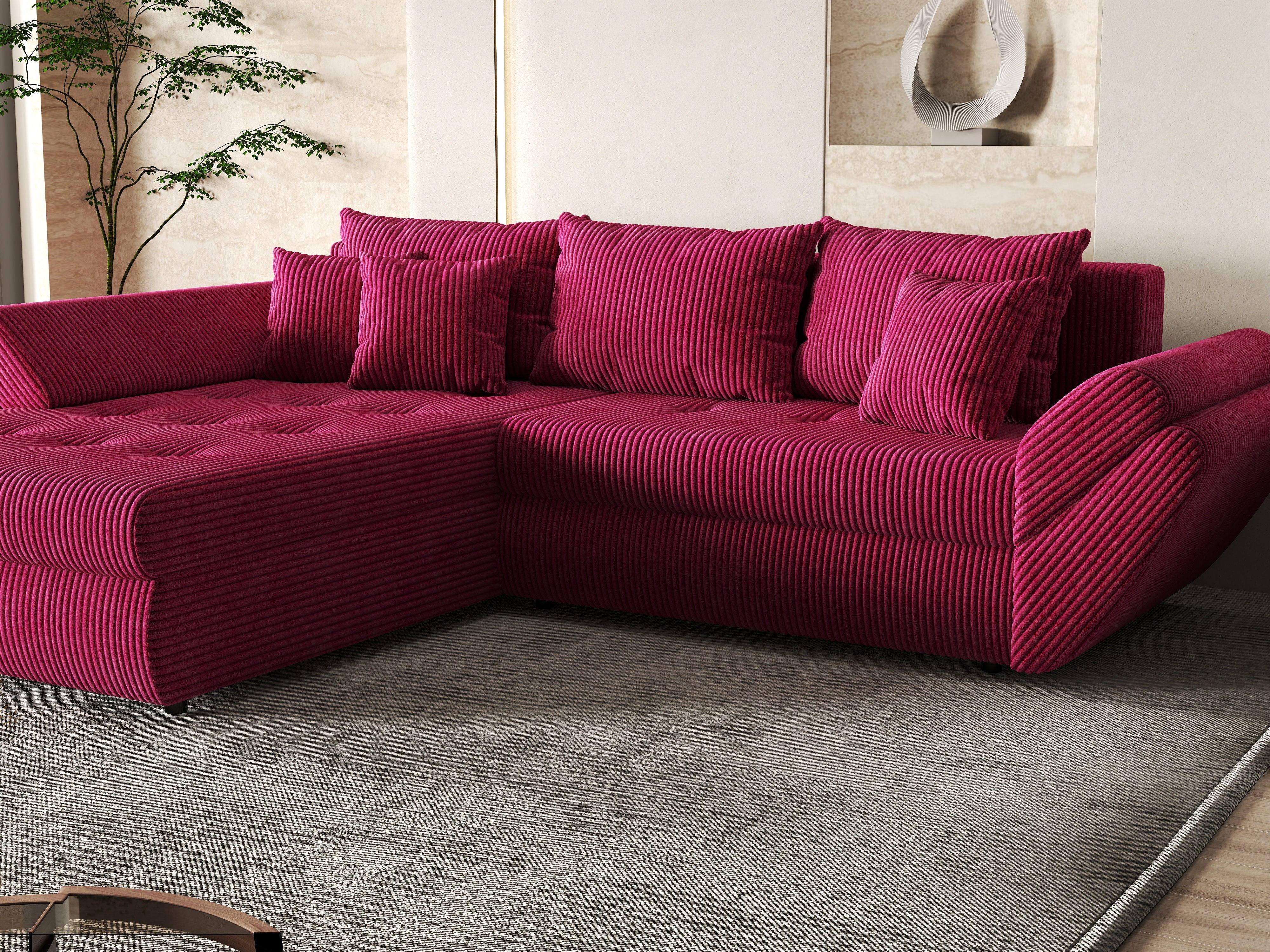 Colțar extensibil dumonde cu ladă de depozitare si sezut confortabil din spuma HR, Loana Zoom Red 270x185 cm Fabrica