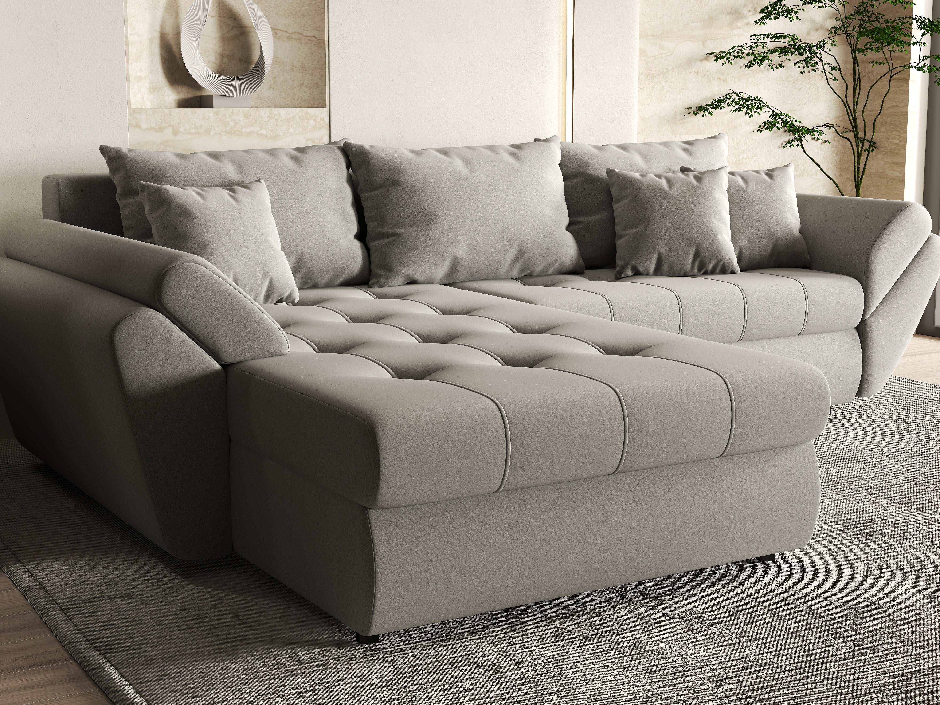 Colțar extensibil dumonde cu ladă de depozitare si sezut confortabil din spuma HR, Loana Royal Grey 270x185 cm Fabrica