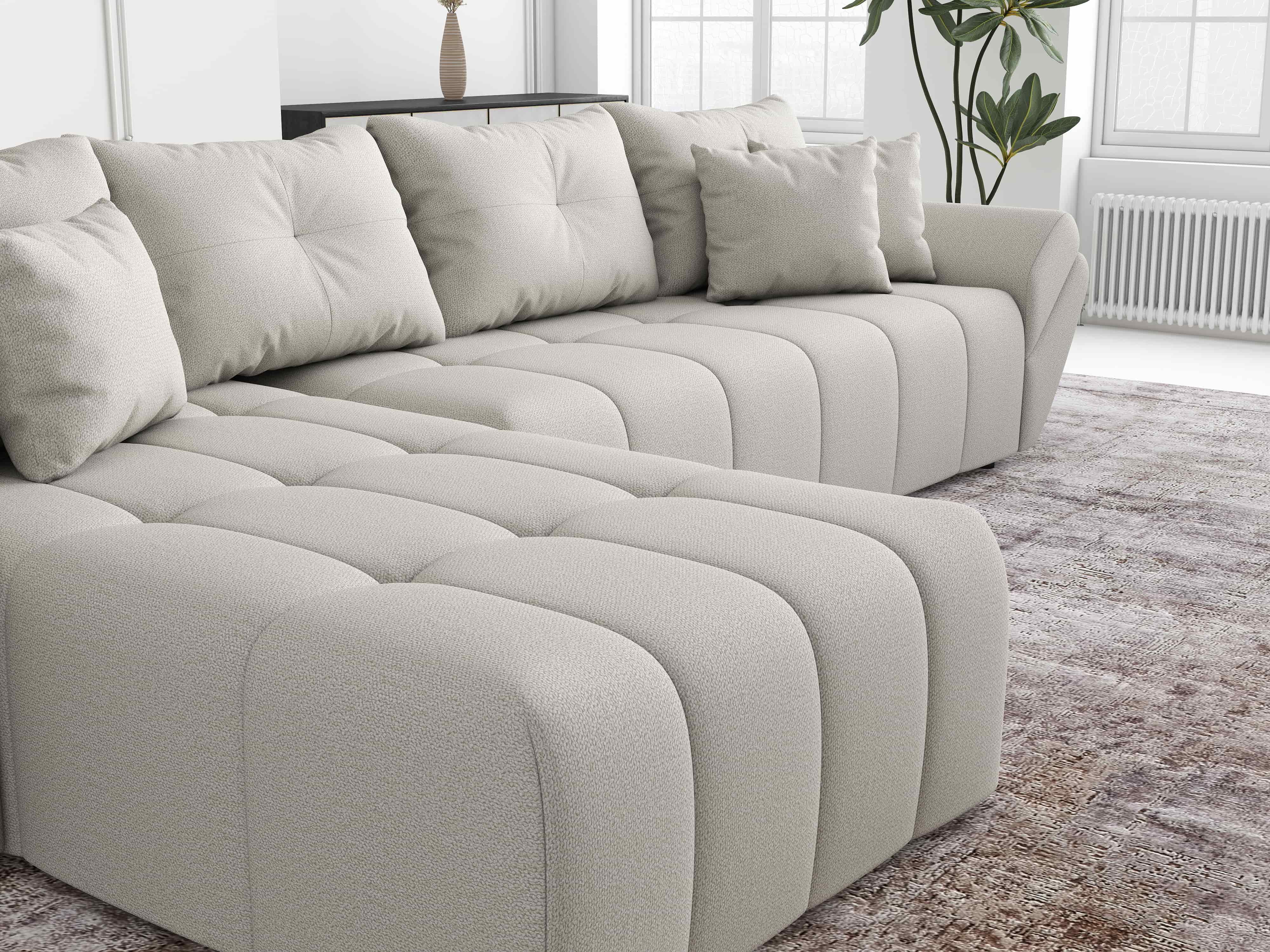 Colțar extensibil dumonde cu ladă de depozitare si sezut confortabil din spuma HR, Berlin XL Enjoy Beige 350x185 cm Fabrica