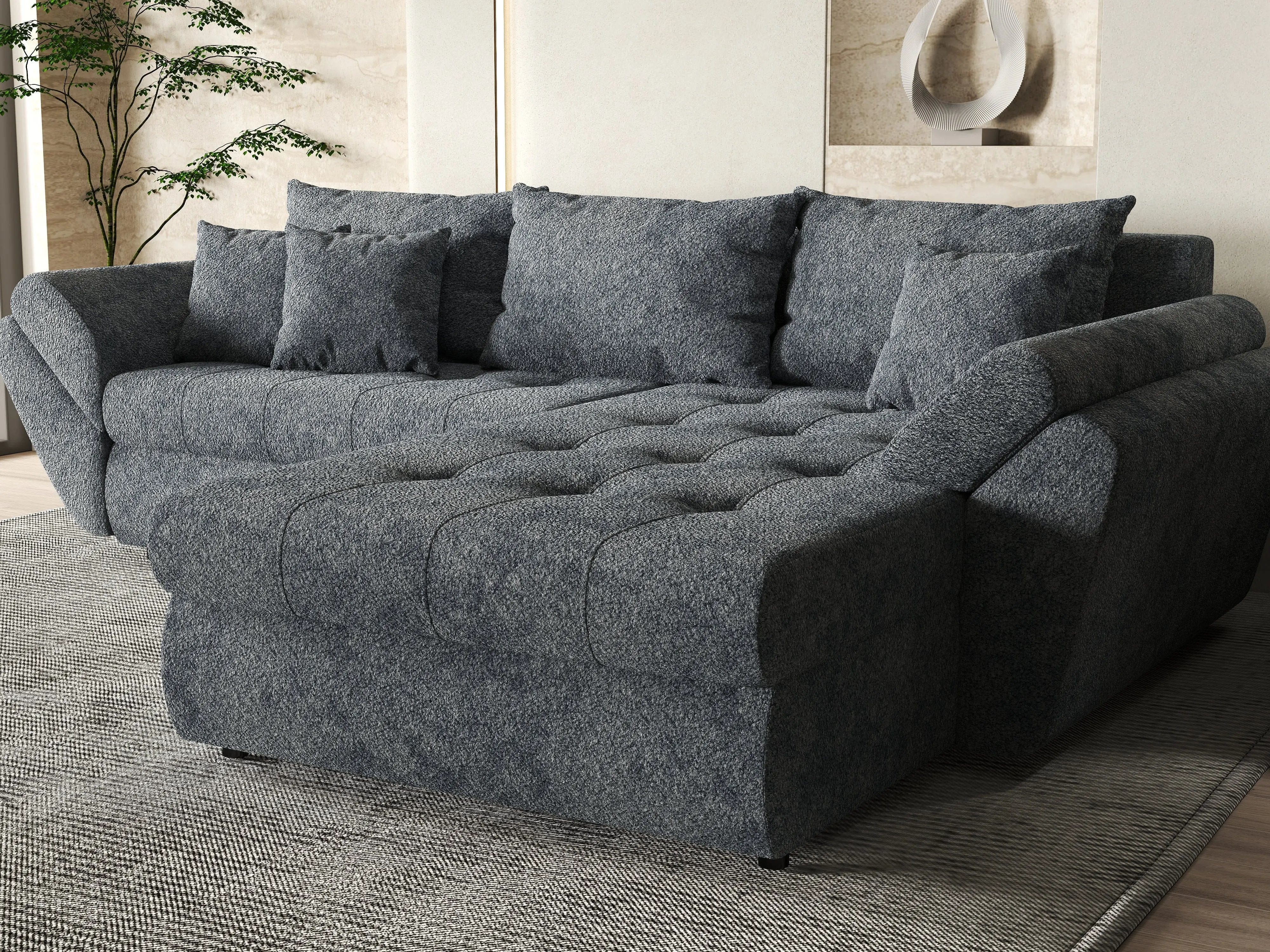 Colțar extensibil dumonde cu ladă de depozitare si sezut confortabil din spuma HR, Loana Euphoria Graphit II 270x185 cm Fabrica