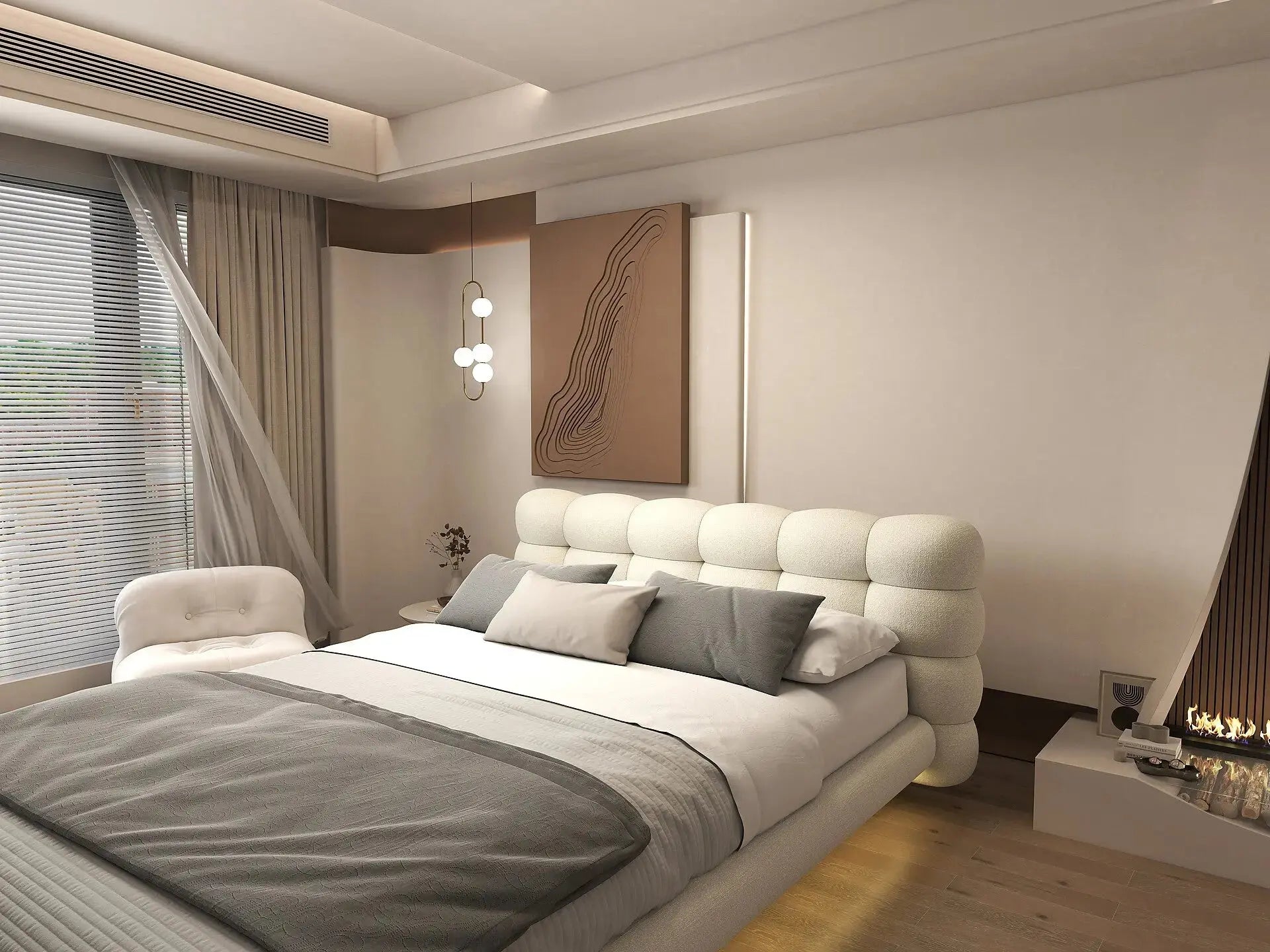 Pat dormitor dumonde, tapitat gri cu LED, "floating bed" Cloud 180x200 cm, somiera inclusa WLS