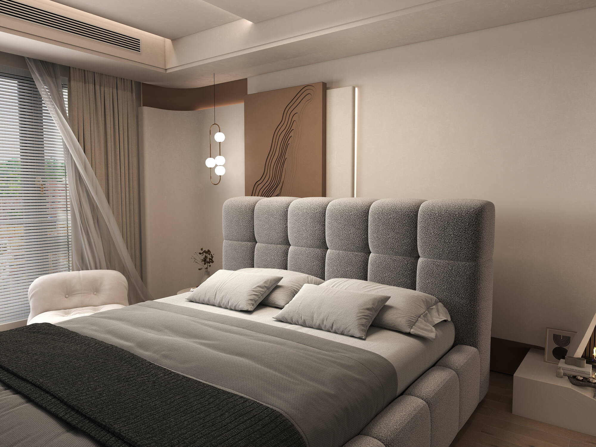 Pat dormitor dumonde, tapitat gri, Lorenzo 180X200 cm, somiera rabatabila inclusa, spatiu depozitare