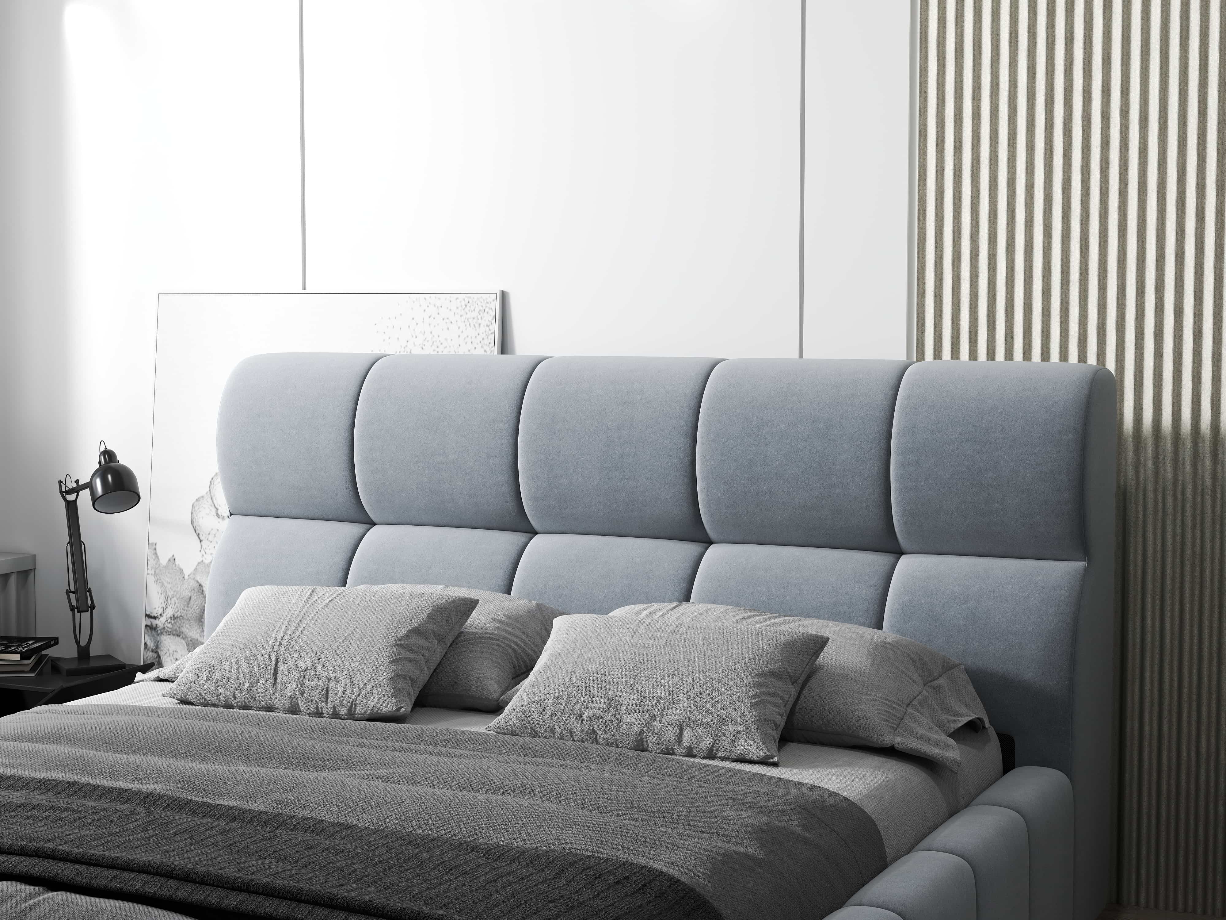 Pat dormitor dumonde, tapitat gri, Prestige 160x200 cm, somiera rabatabila inclusa, spatiu depozitare WLS